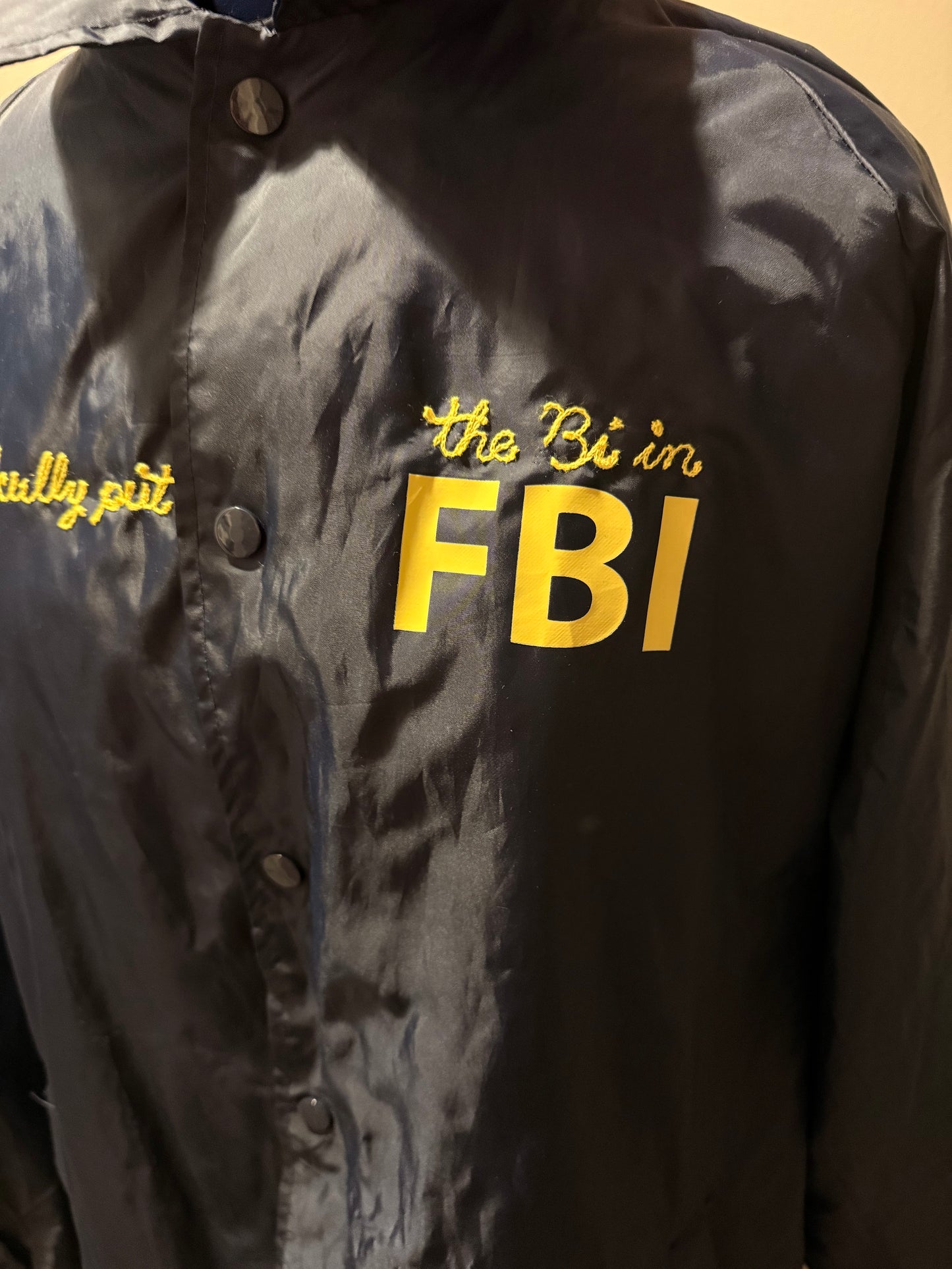 Bi in FBI Vintage Navy + Gold L/S Windbreaker Jacket - 2XL