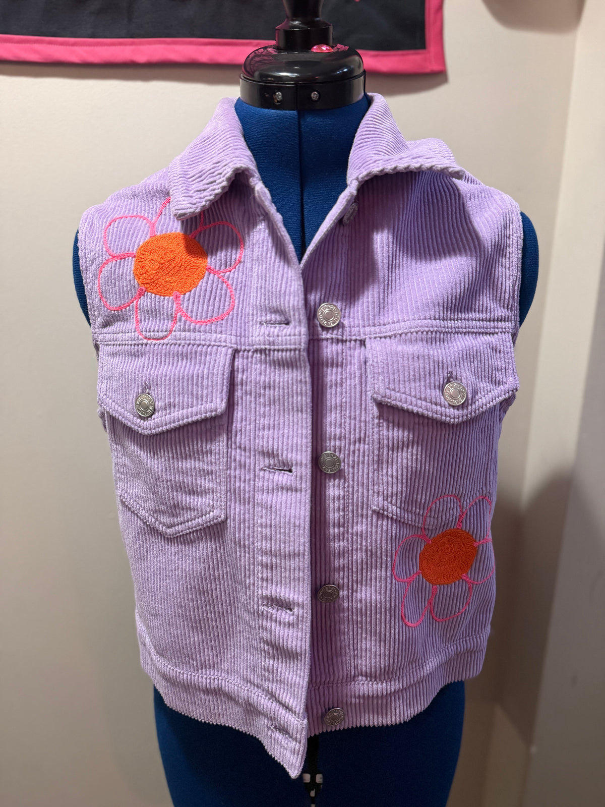 Go To Therapy Flower Power Corduroy Purple Oversized Button Vest - SM