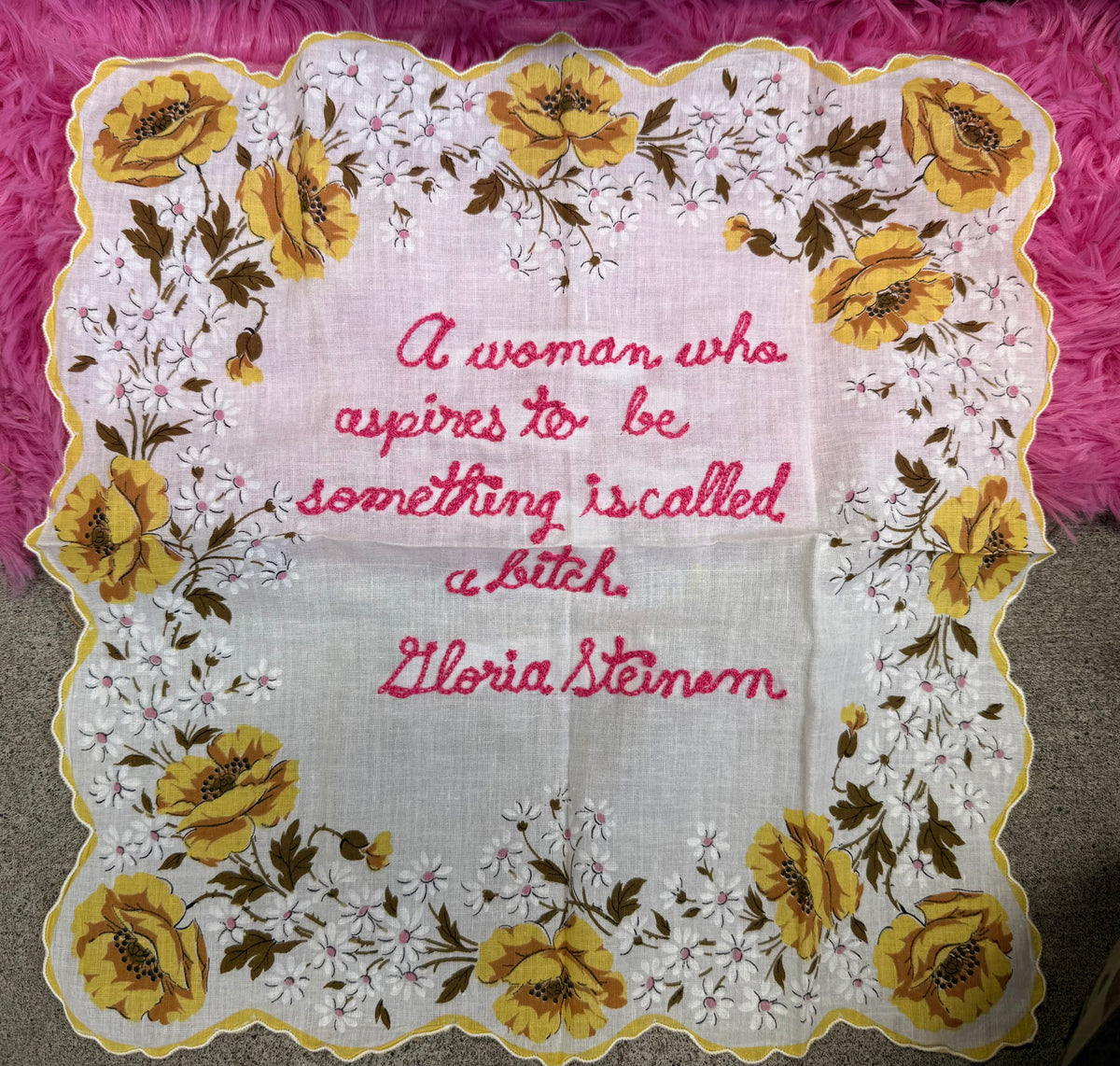 Gloria Steinem VTG Floral Scalloped Edge Handkerchief