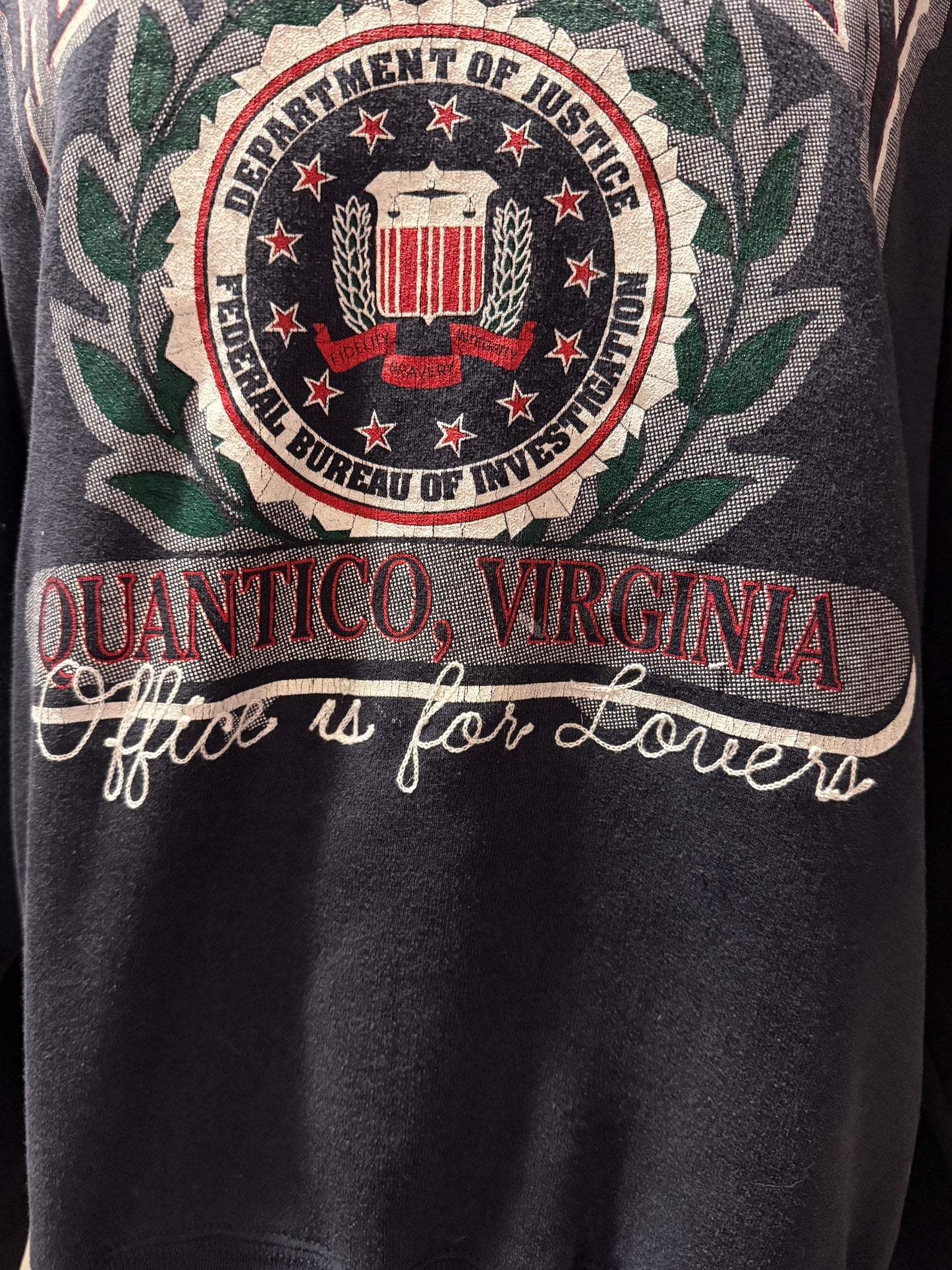 The FBI Basement Office is for Lovers VTG L/S Navy Crewneck Sweatshirt - XL