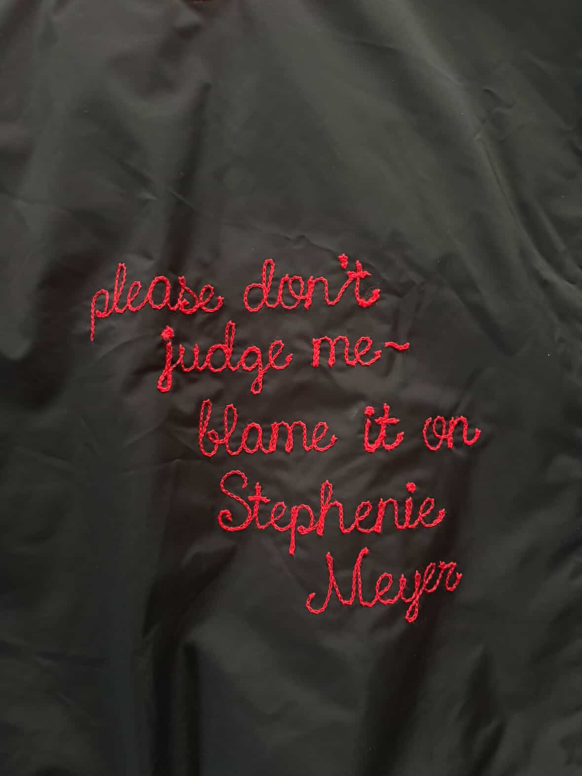 Twilight Blame It on Stephanie Meyer Black Bomber Jacket