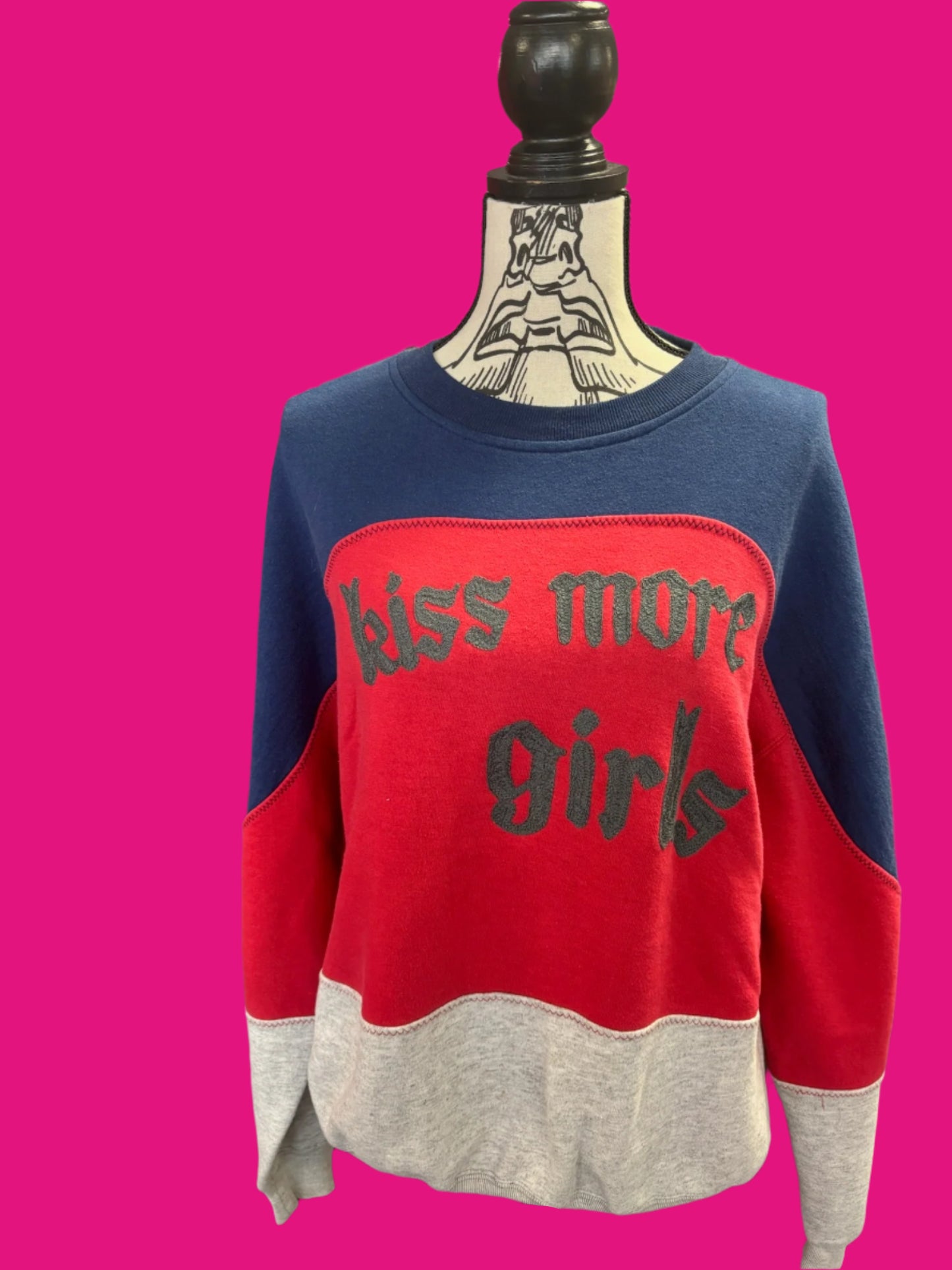 Vintage "Kiss More Girls" Red, Grey, Navy Crew