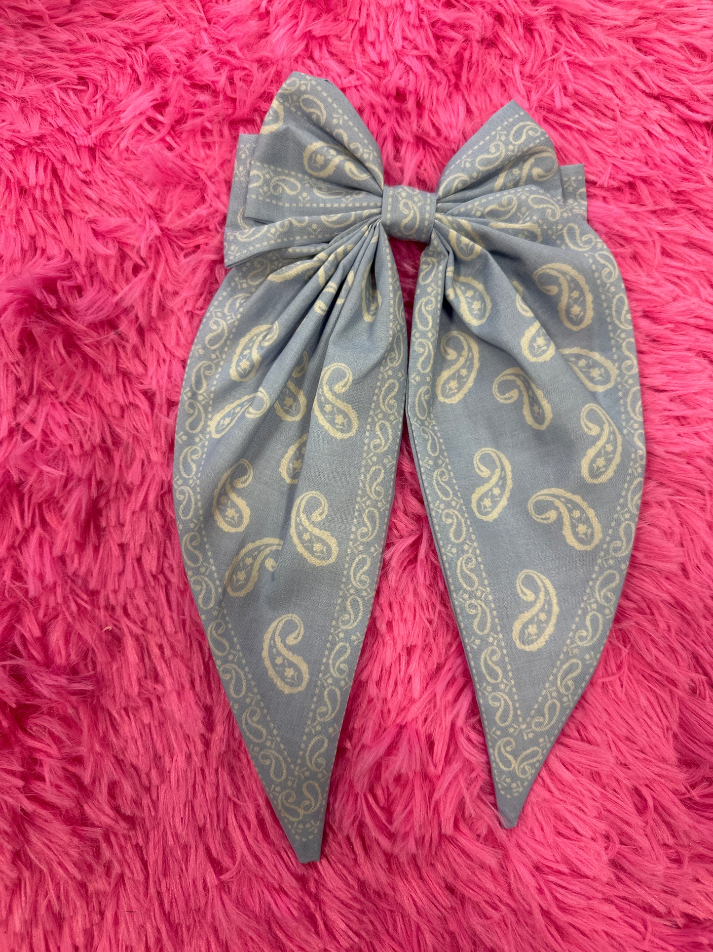 Blank Periwinkle Blue Paisley Western Cowgirl Hair Bow with Clasp - No Chainstitching
