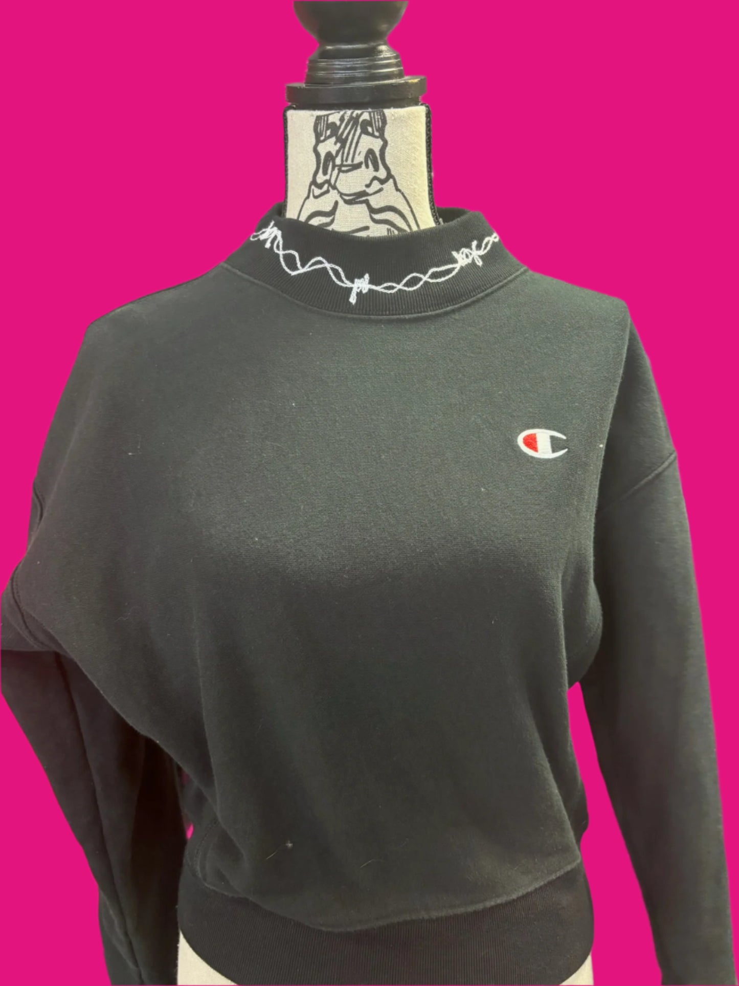 Tattooed Mockneck Cropped Black Crewneck