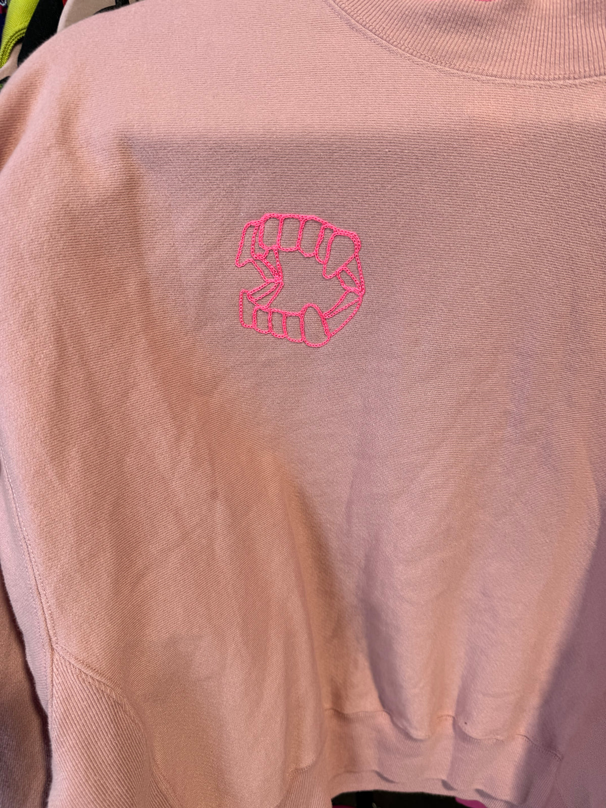 VTG Light Pink Mockneck Sweatshirt with Barbed Wire + Vampire Teeth Sweatshirt - XL