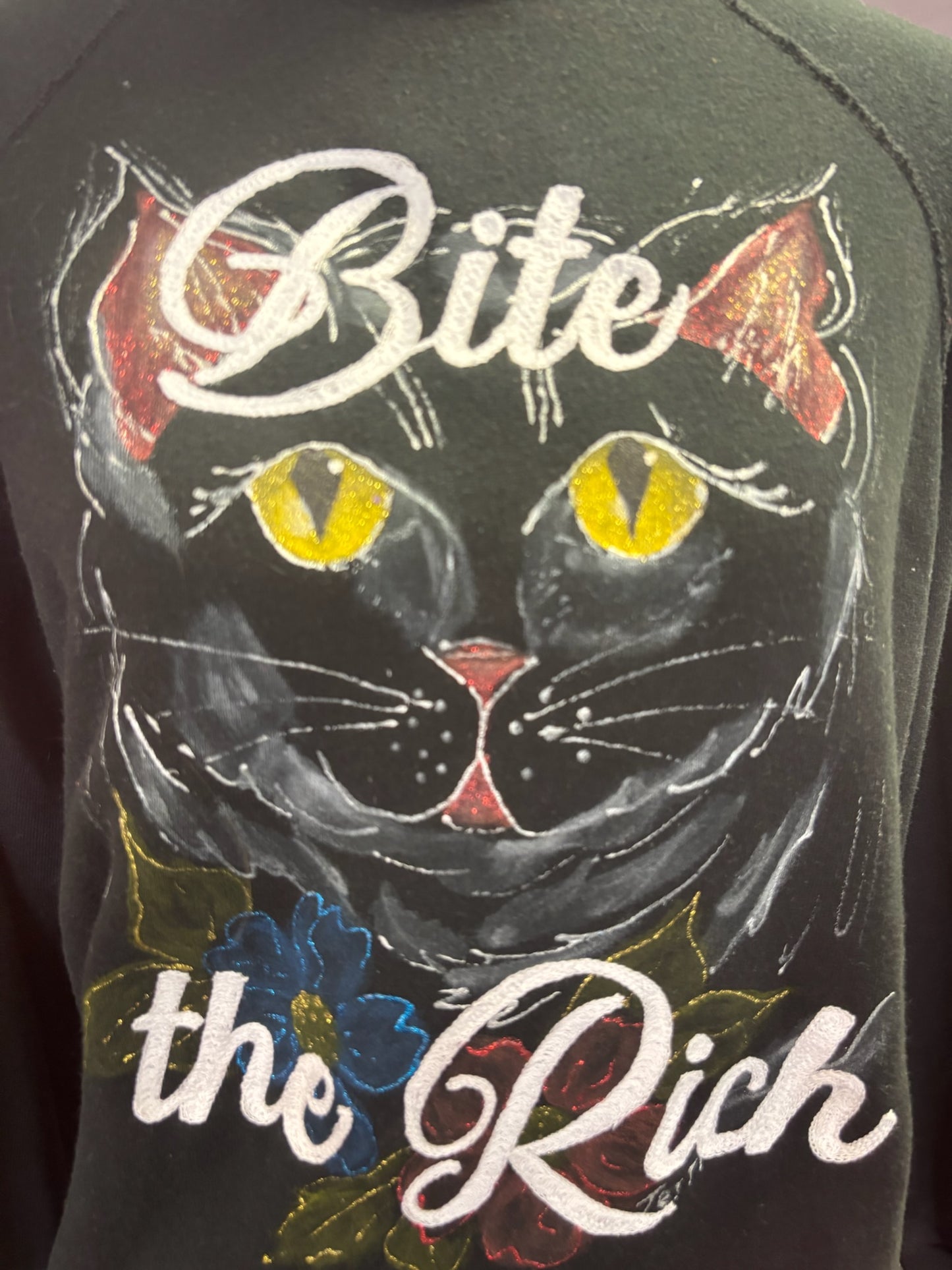 Vintage "Bite the Rich" Cat Puff Pain Black Crewneck
