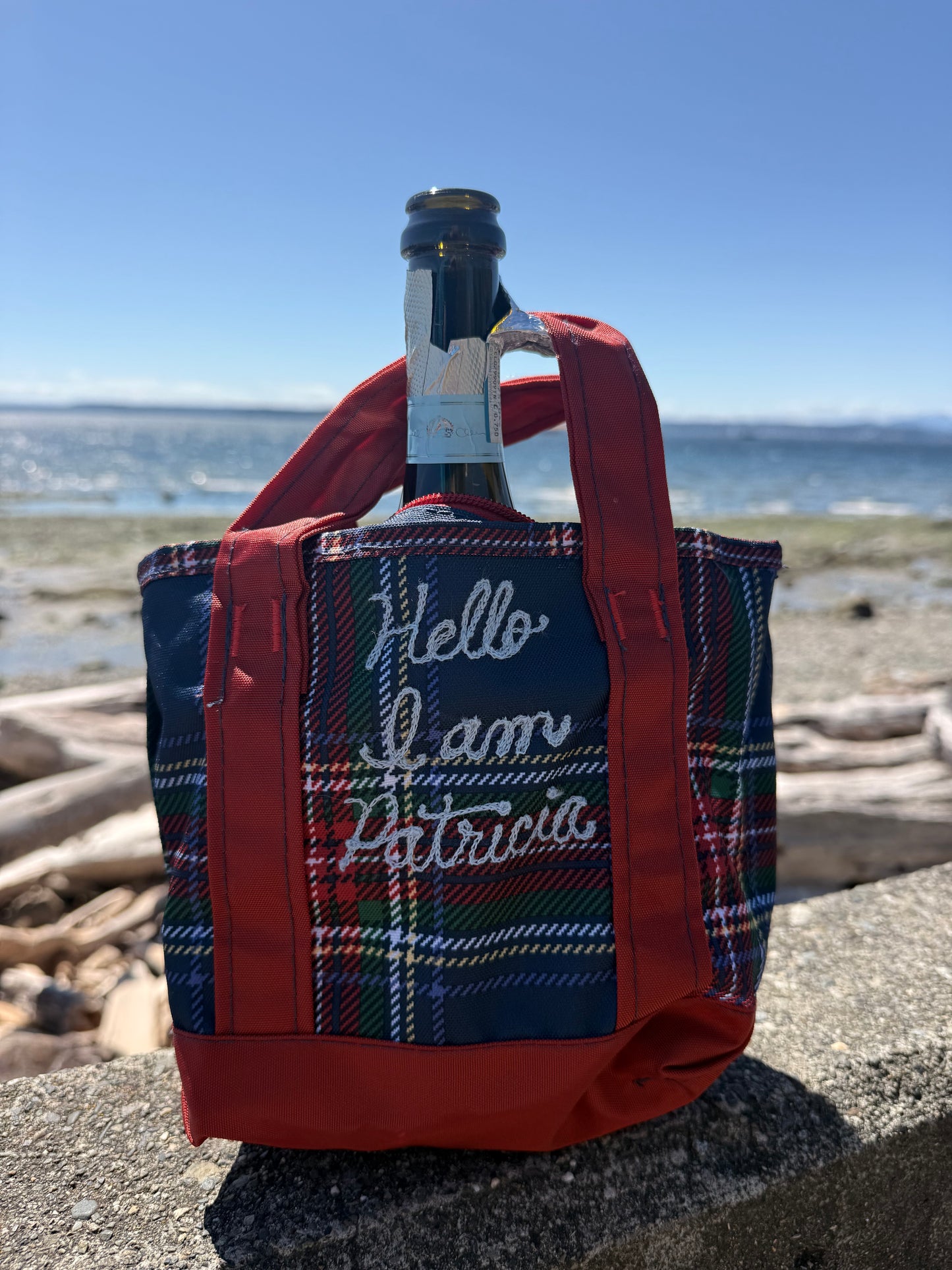 Hello I Am Patricia with Headpiece Small Plaid Nylon Tote