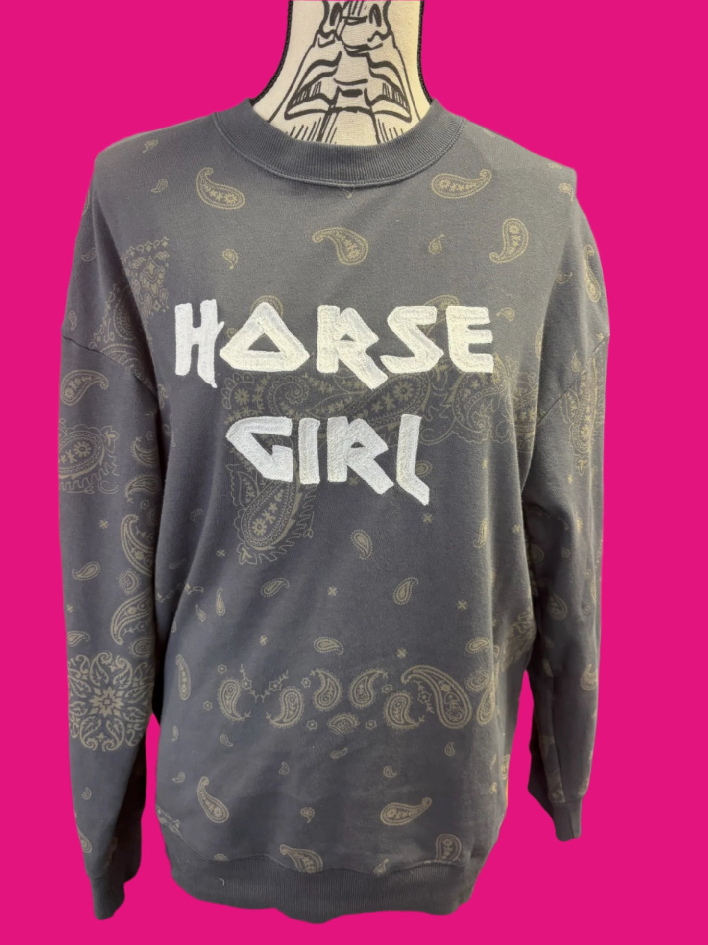 "Horse Girl" Metal Paisley Grey Crewneck