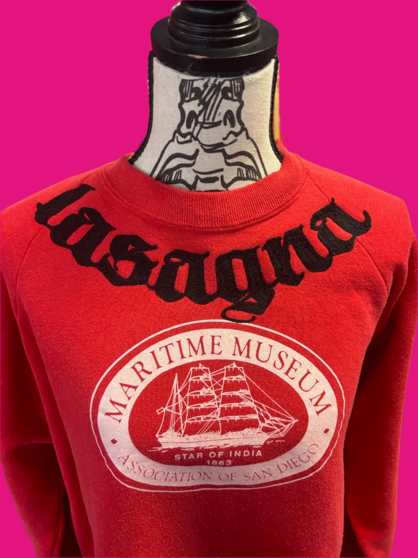 Vintage "lasagna" in Gothic Script on San Diego Maritime Museum Crew
