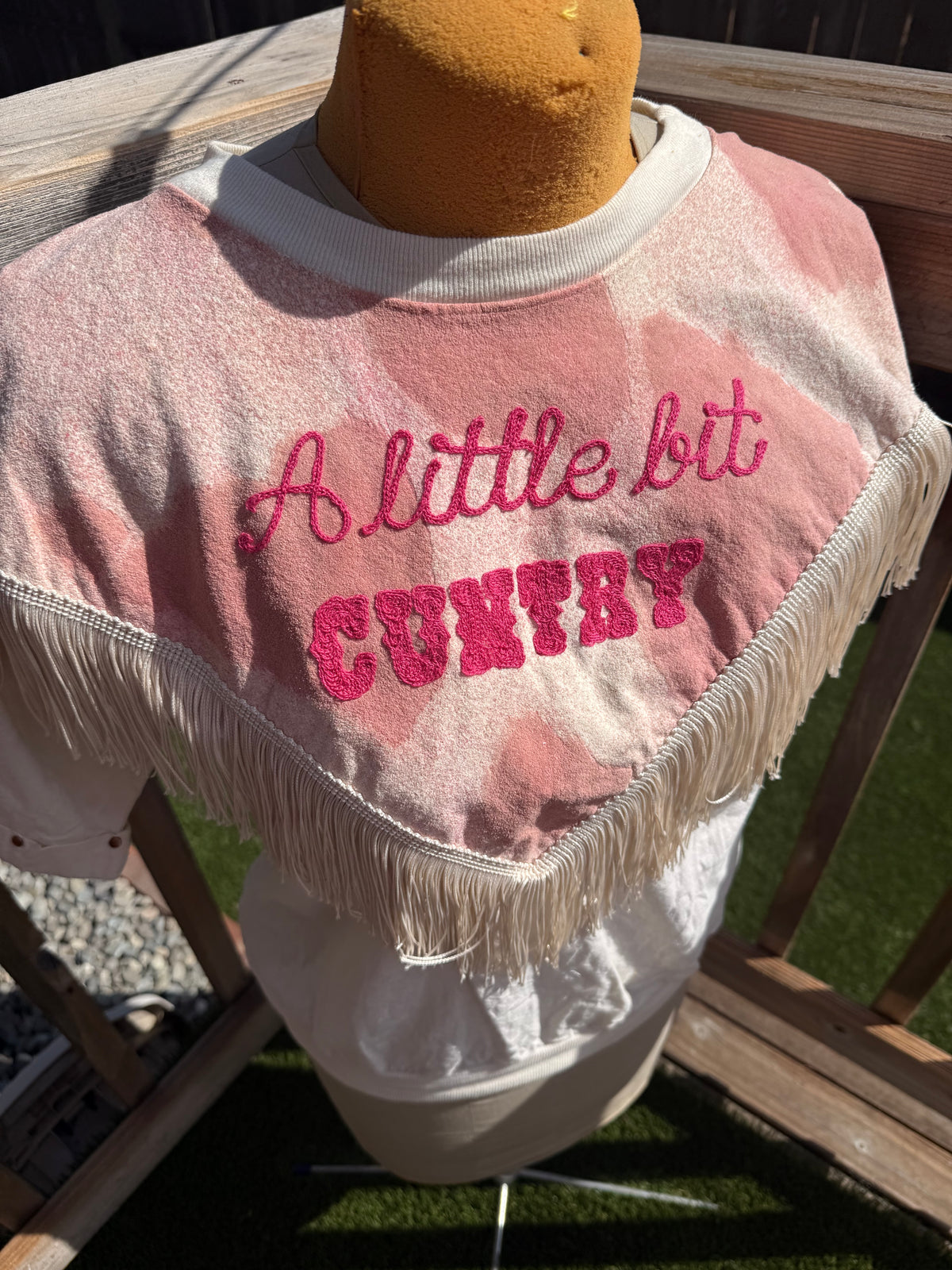 A Little Bit Cuntry Neon Cowgirl + Horse VTG S/S Fringe + Suede Top - LG