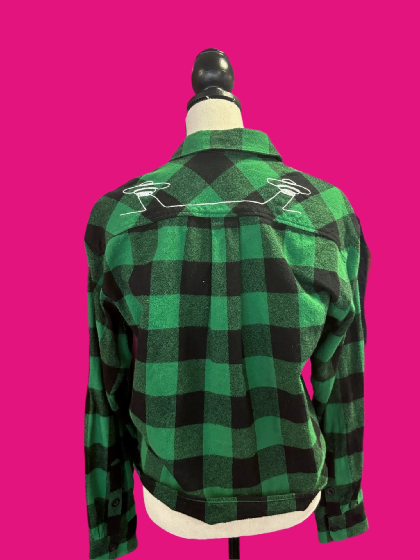 UFOs Green + Black Long Sleeve Flannel Shirt