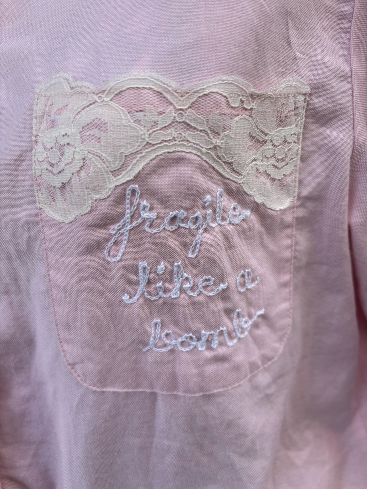 "Fragile Like a Bomb" Lace with Chest Pocket Button Down Collared Shirt
