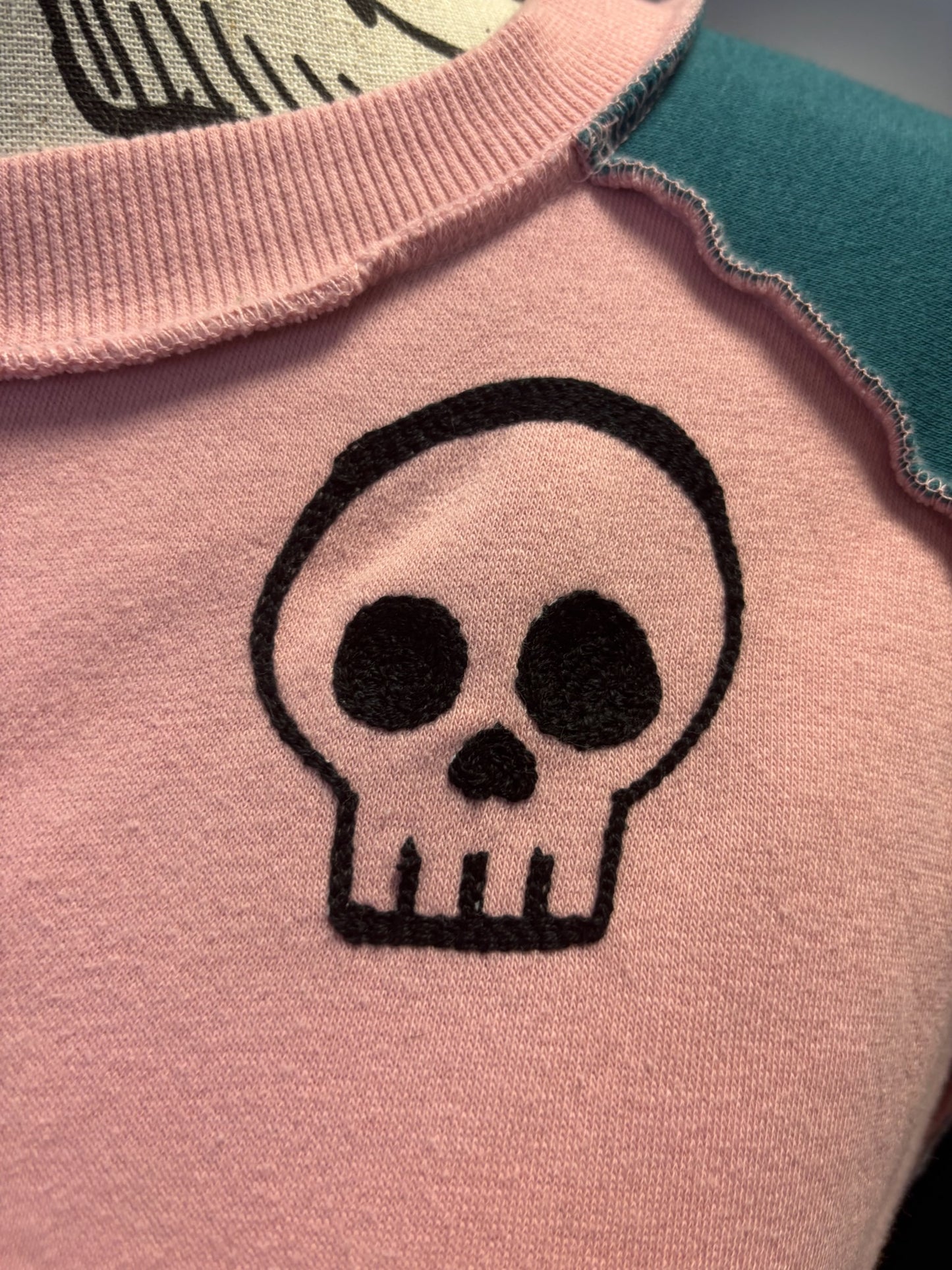 Colorblock Pink + Blue Cutie Skull Crewneck