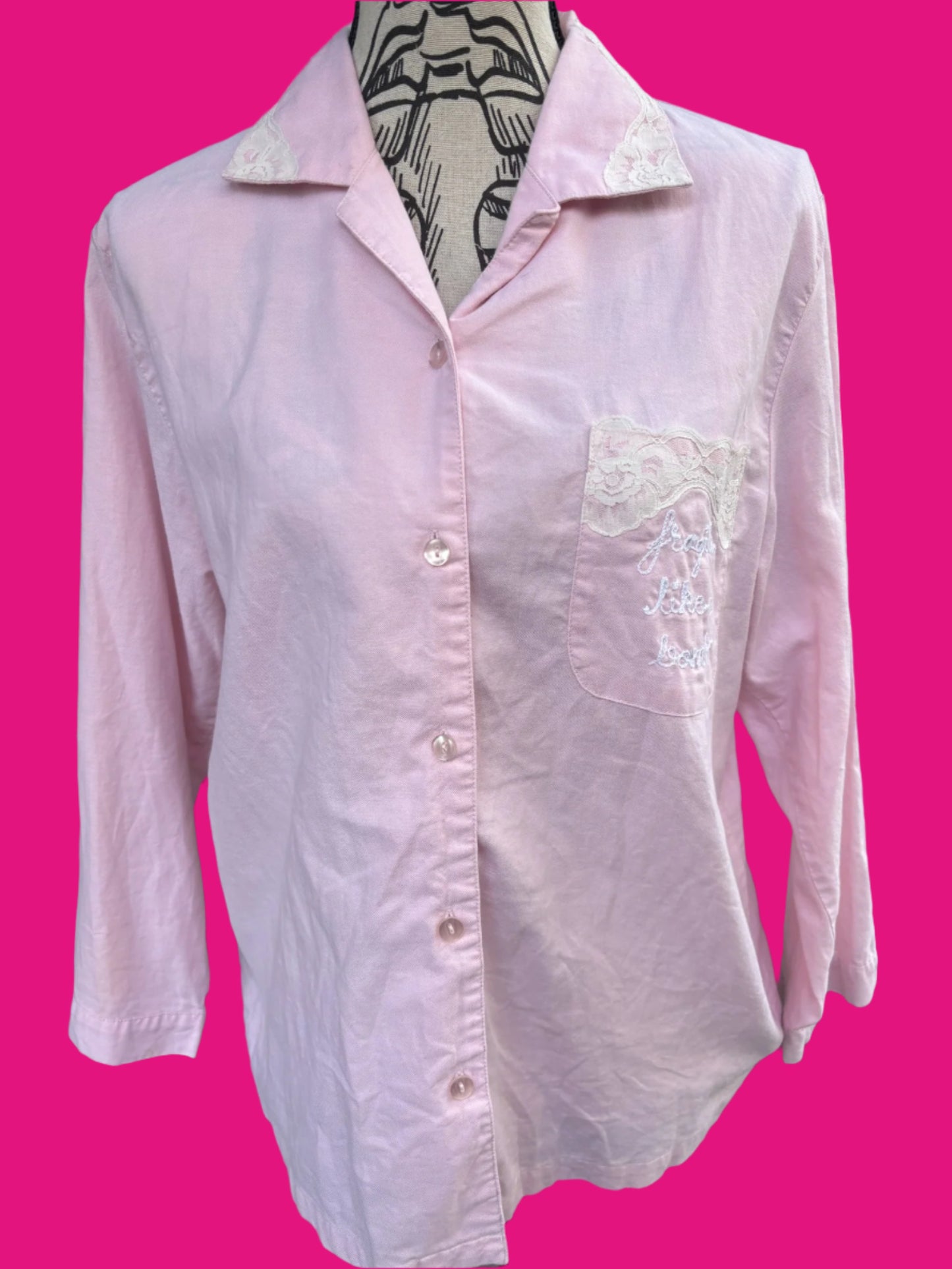 "Fragile Like a Bomb" Lace with Chest Pocket Button Down Collared Shirt