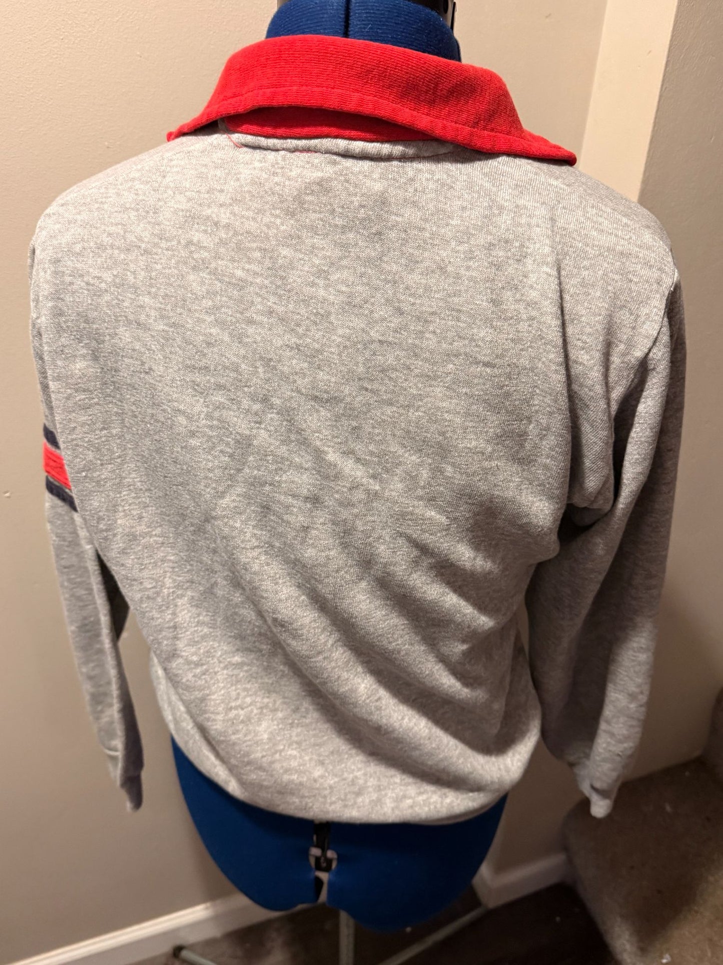 VTG Champion Grey + Red Washington State Cougars WSU Collared Pullover Top