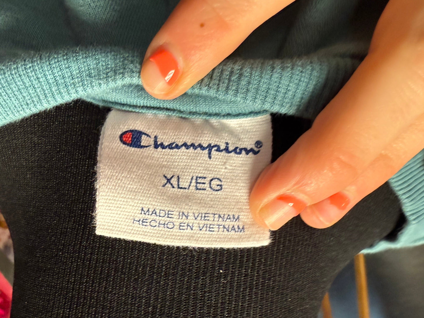 Light Green Blue Grey Chest Emblem Champion Long Sleeve Crewneck XL