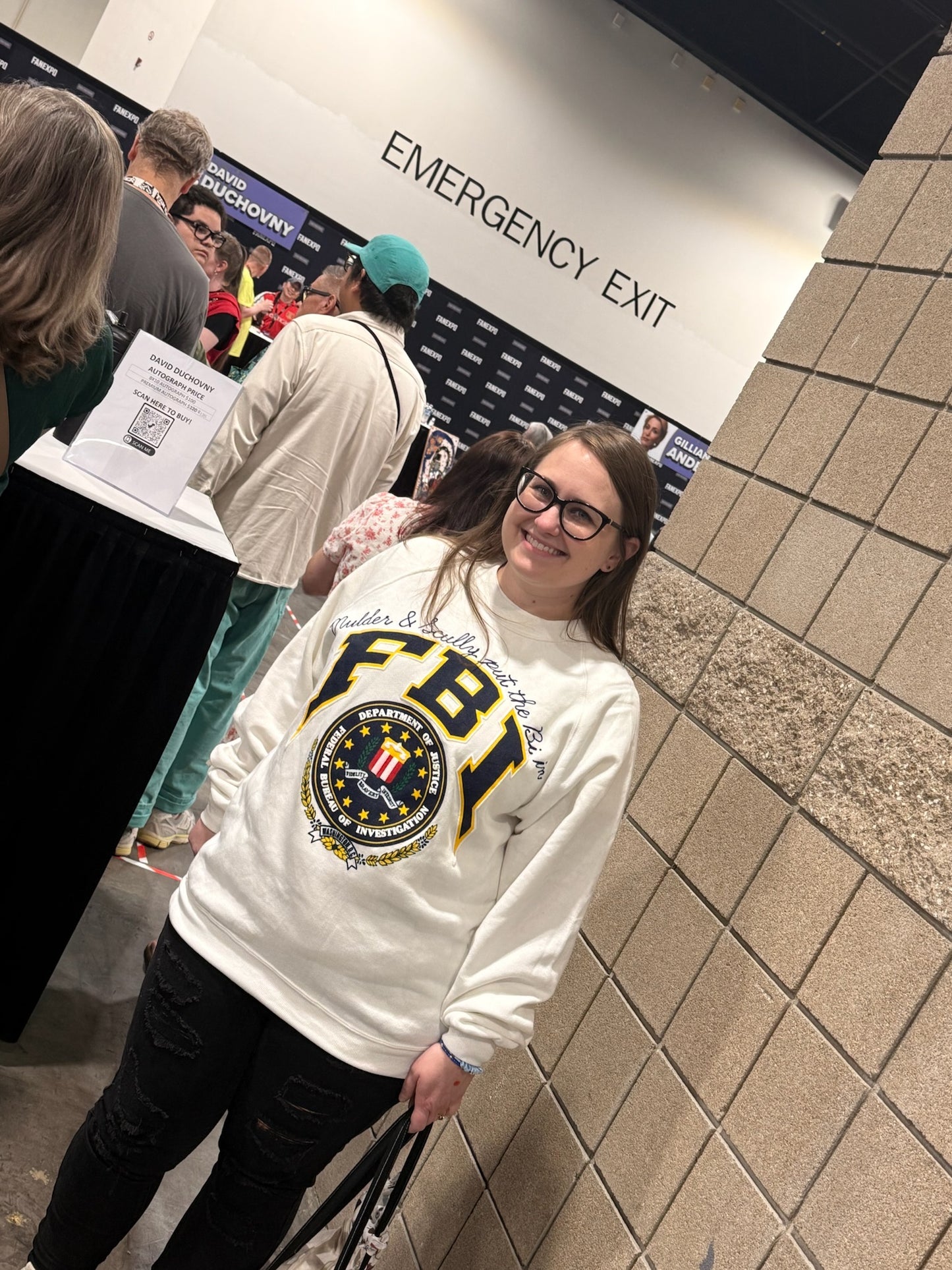Bi in FBI White Navy L/S Crewneck Sweatshirt - 2X