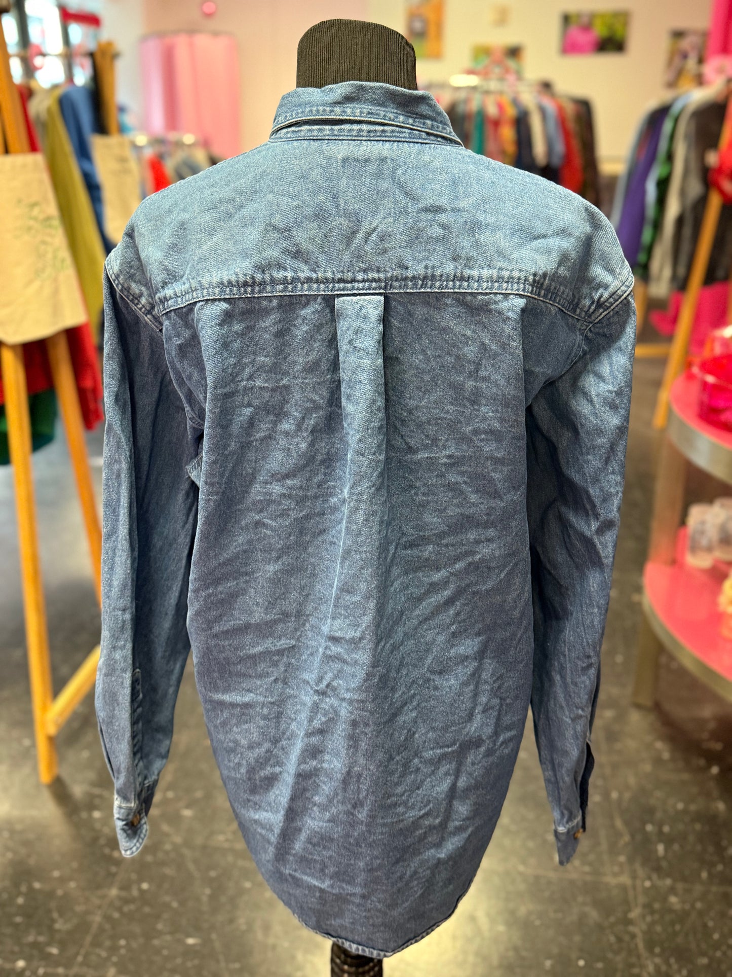 Blue Denim Long Sleeve Dickies Button-Up Collared Shirt Large