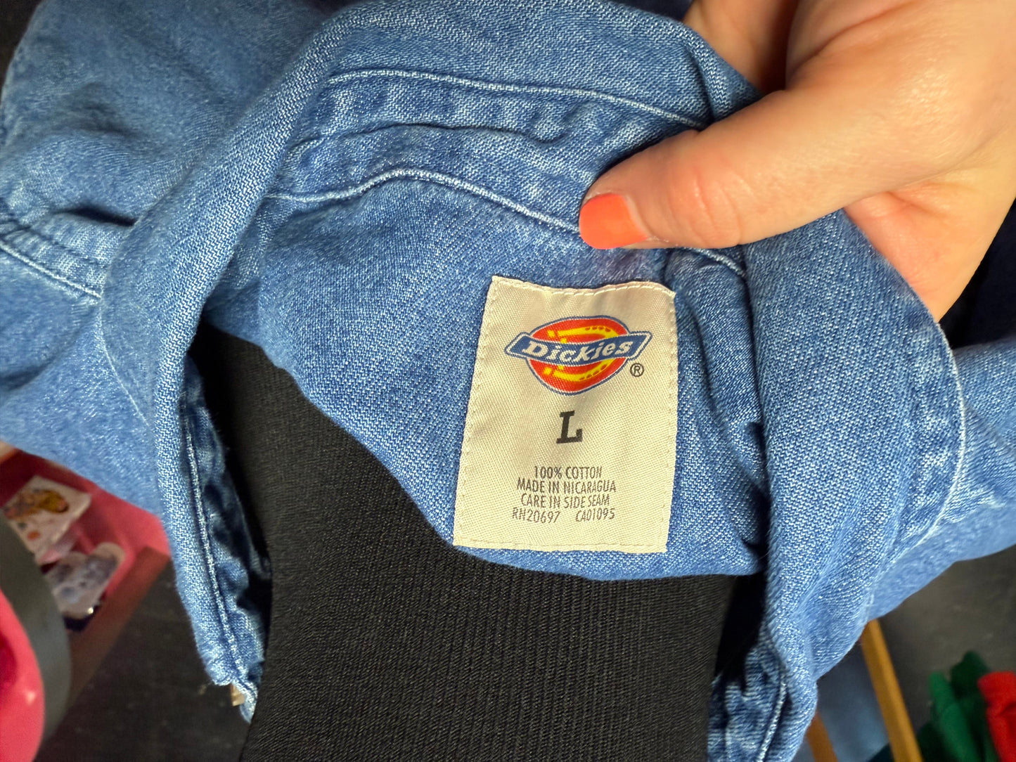 Blue Denim Long Sleeve Dickies Button-Up Collared Shirt Large