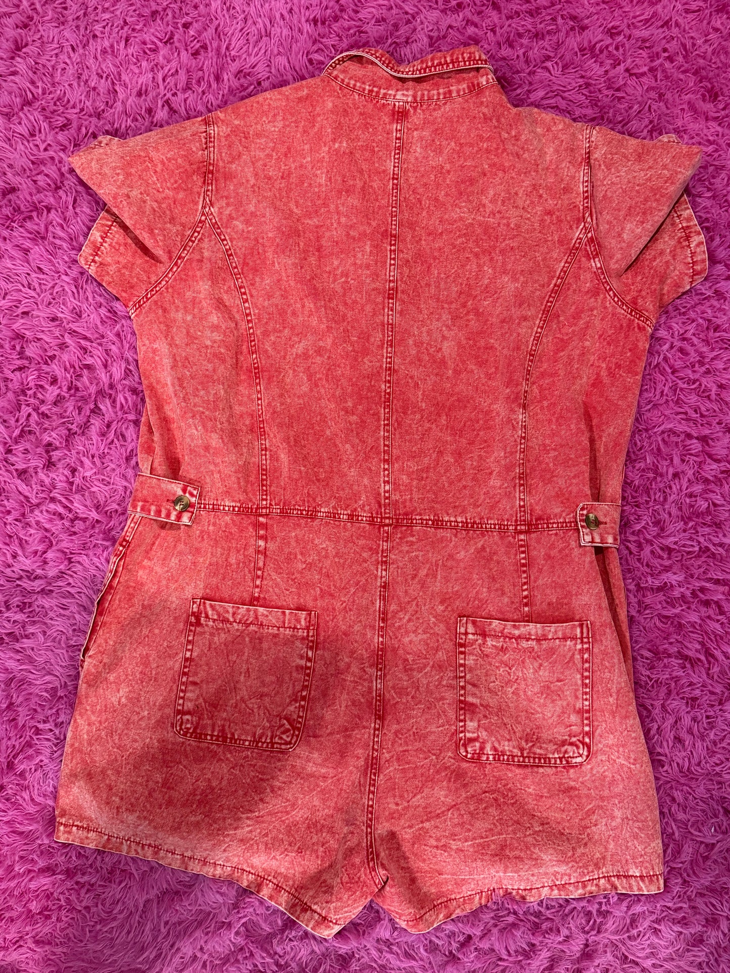 Brick Red Denim Short Sleeve Romper 2XL