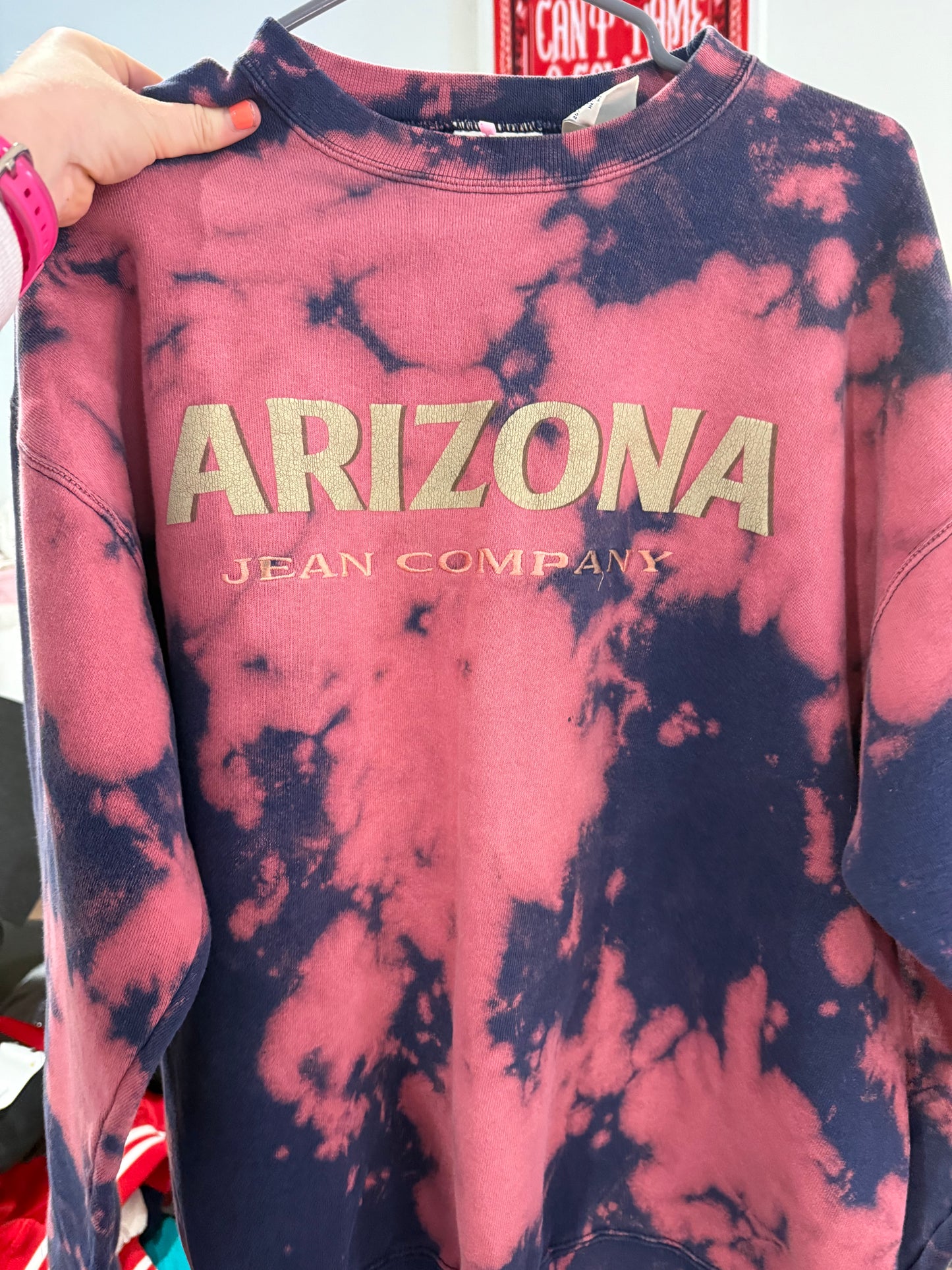 Vintage Oversized Arizona Jean Co. Tie-Dyed Pink + Navy Crewneck Sweatshirt