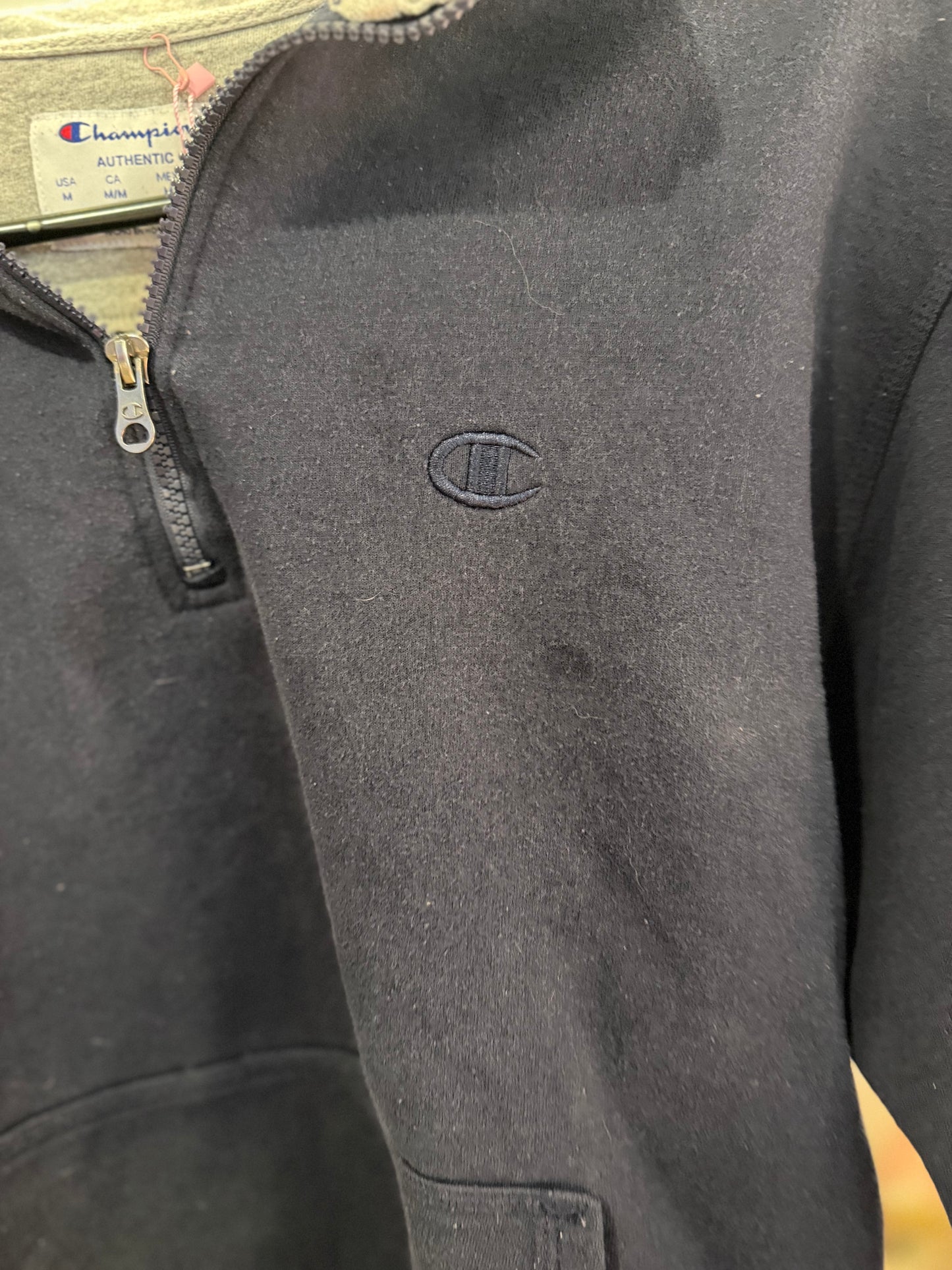 Navy Blue Champion Quarter Zip Long Sleeve Crew Neck