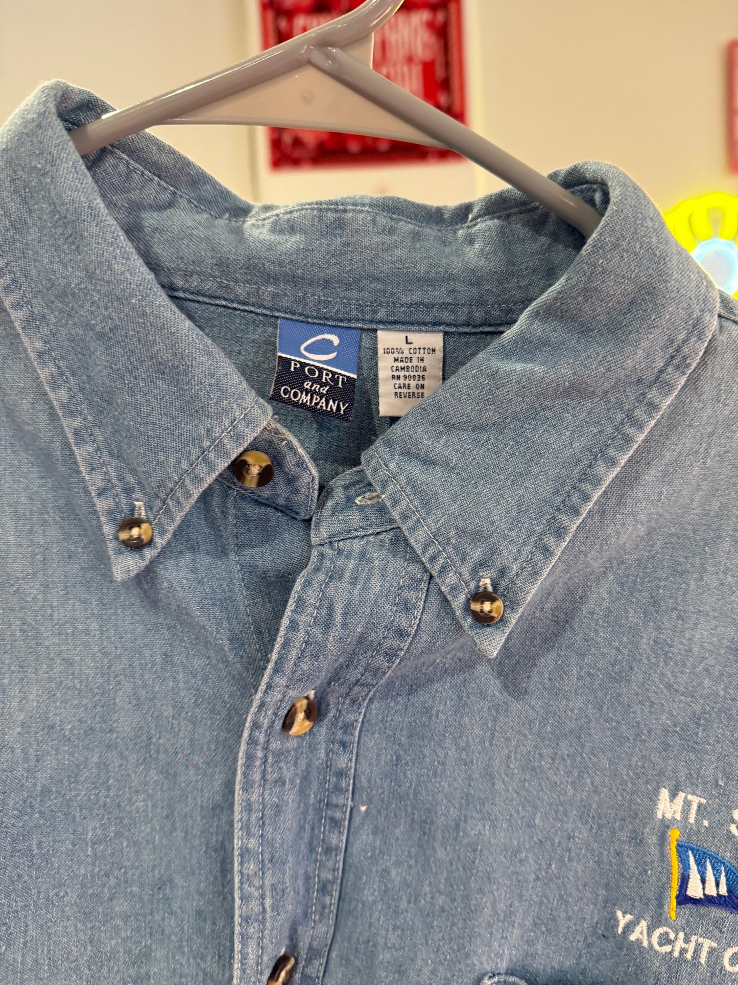 Vintage 90s Light Denim "Mt. Sinai Yacht Club" Sailing Button Up Top