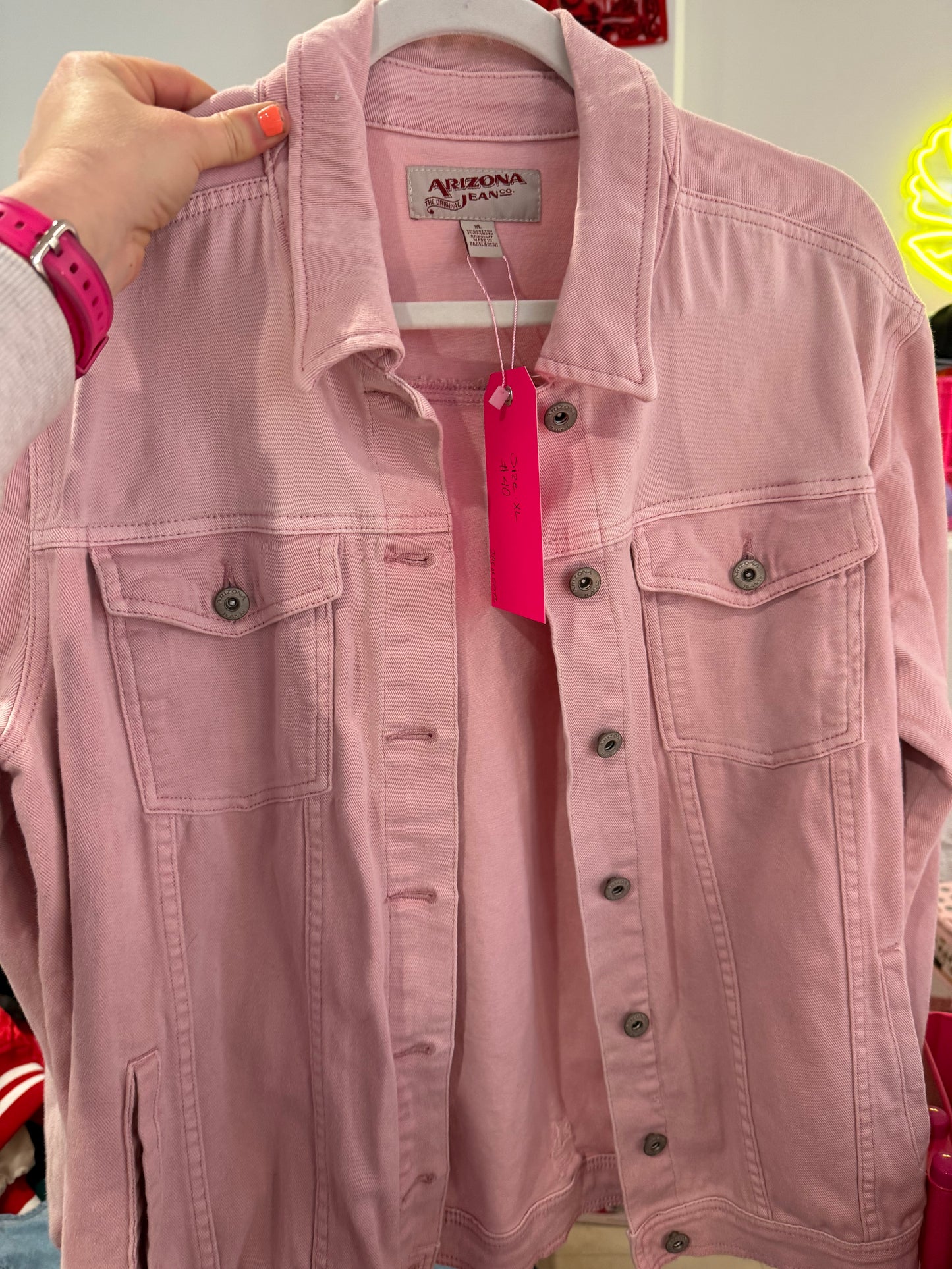 Light Pink Denim Long Sleeve Button-Up Jacket XL