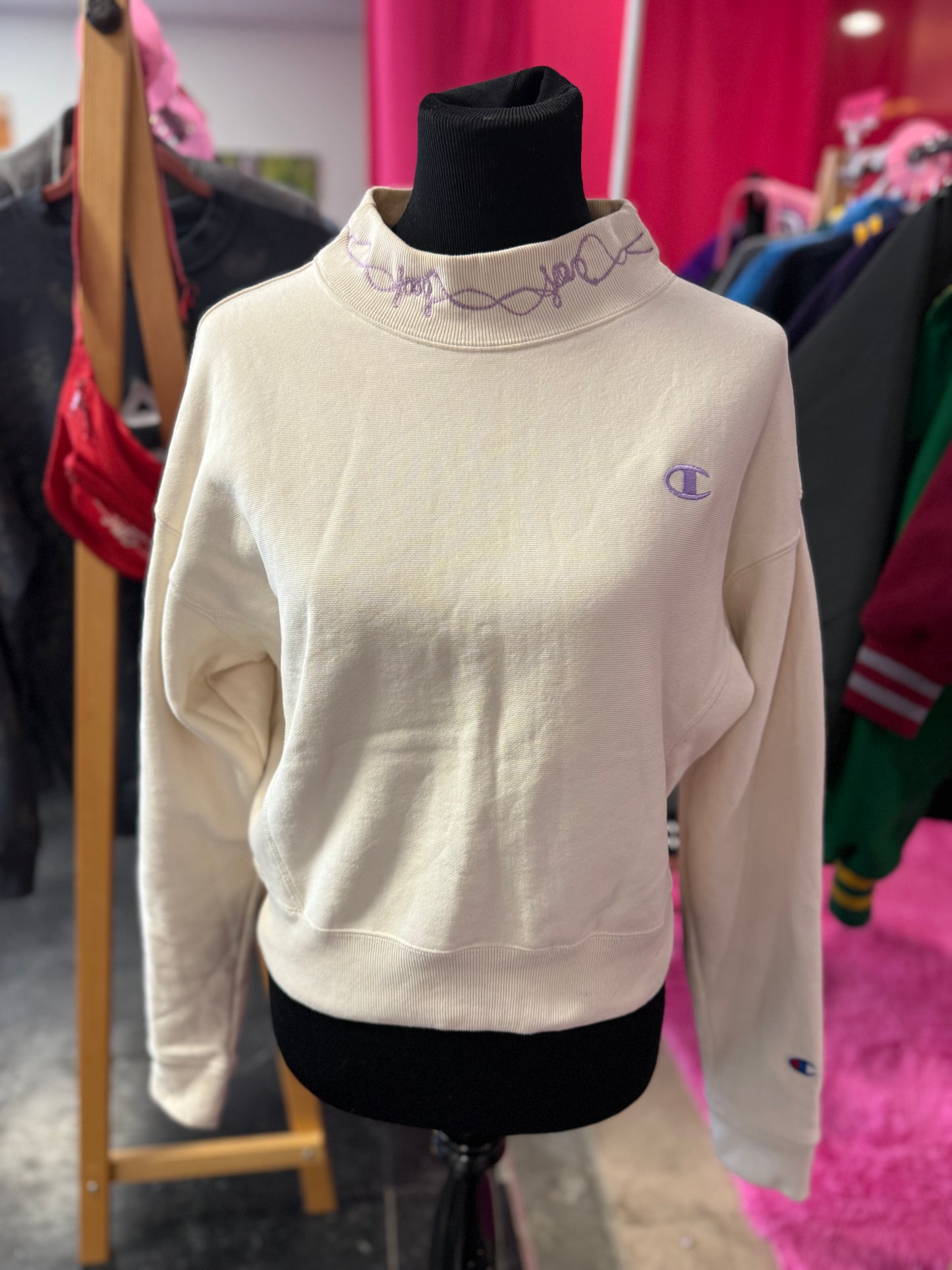 Cream + Lavender Barbed Wire Mockneck Champion Long Sleeve Sweatshirt