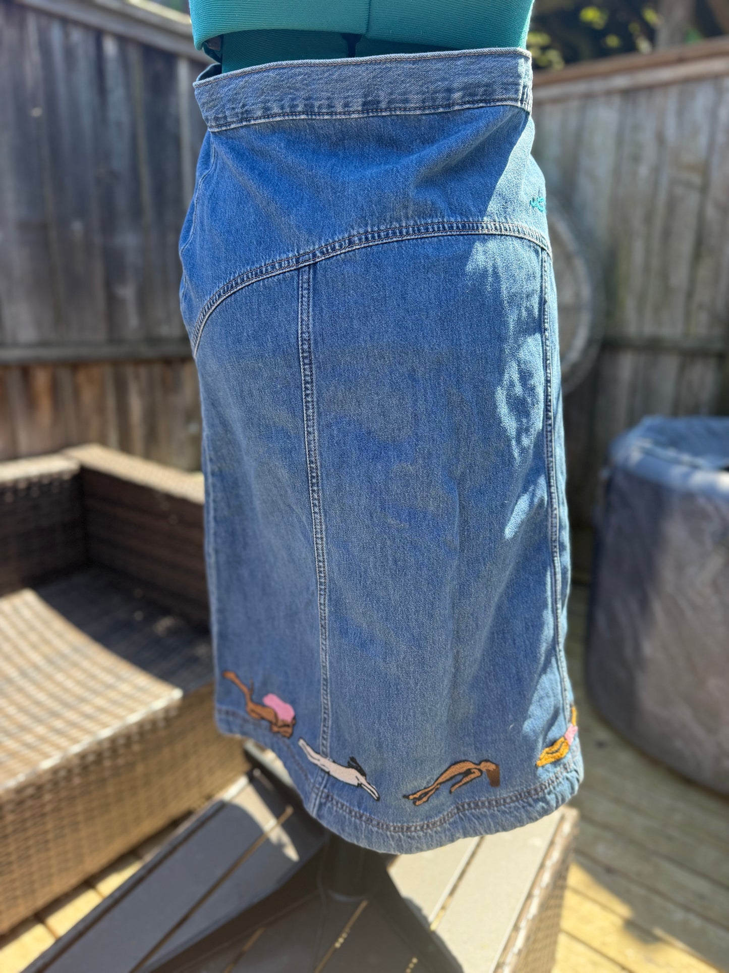 "Ocean Femmes" Midi Dark Denim High Rise Skirt