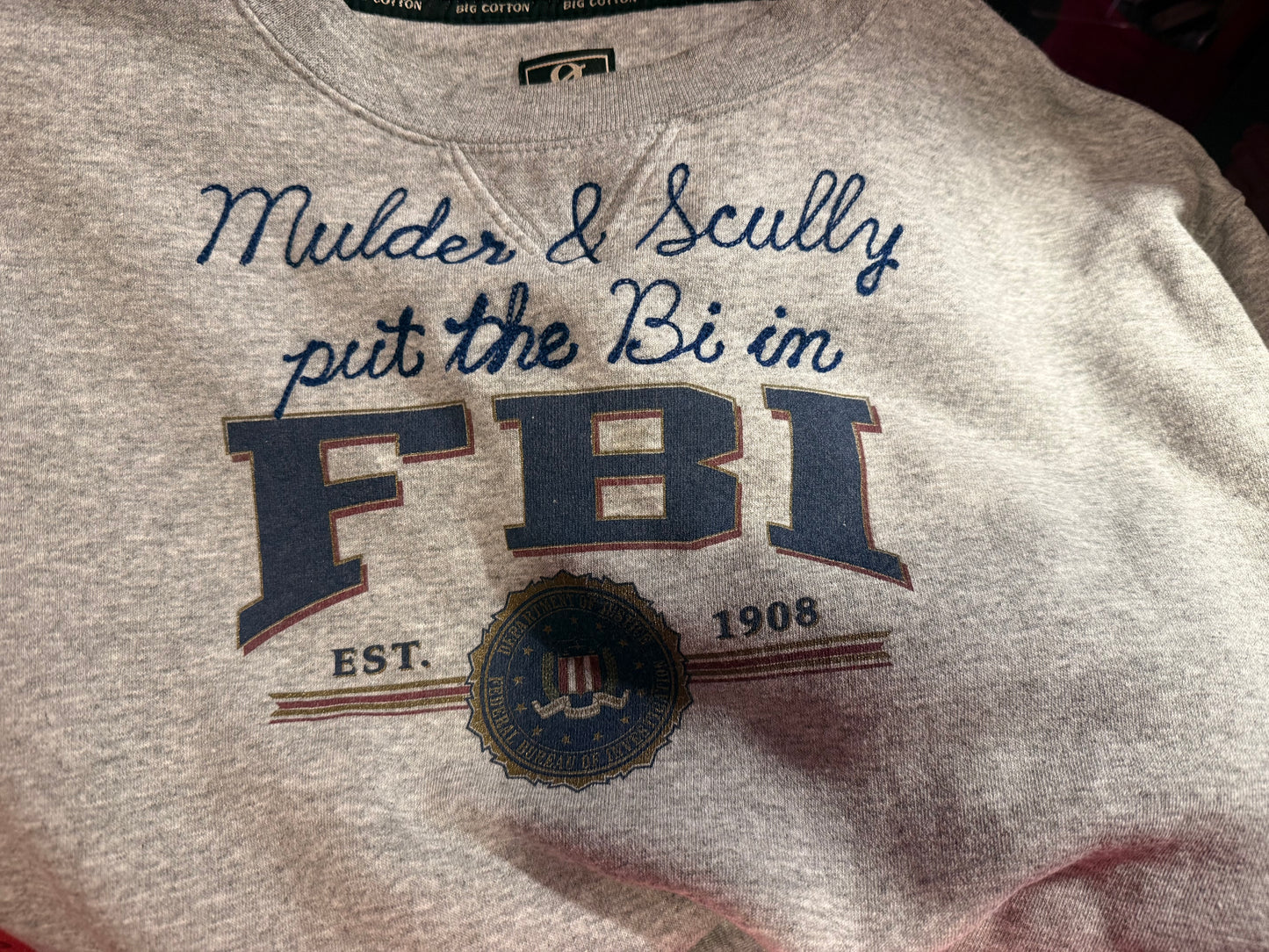 Bi in FBI Gray Navy L/S Crewneck Sweatshirt - LG