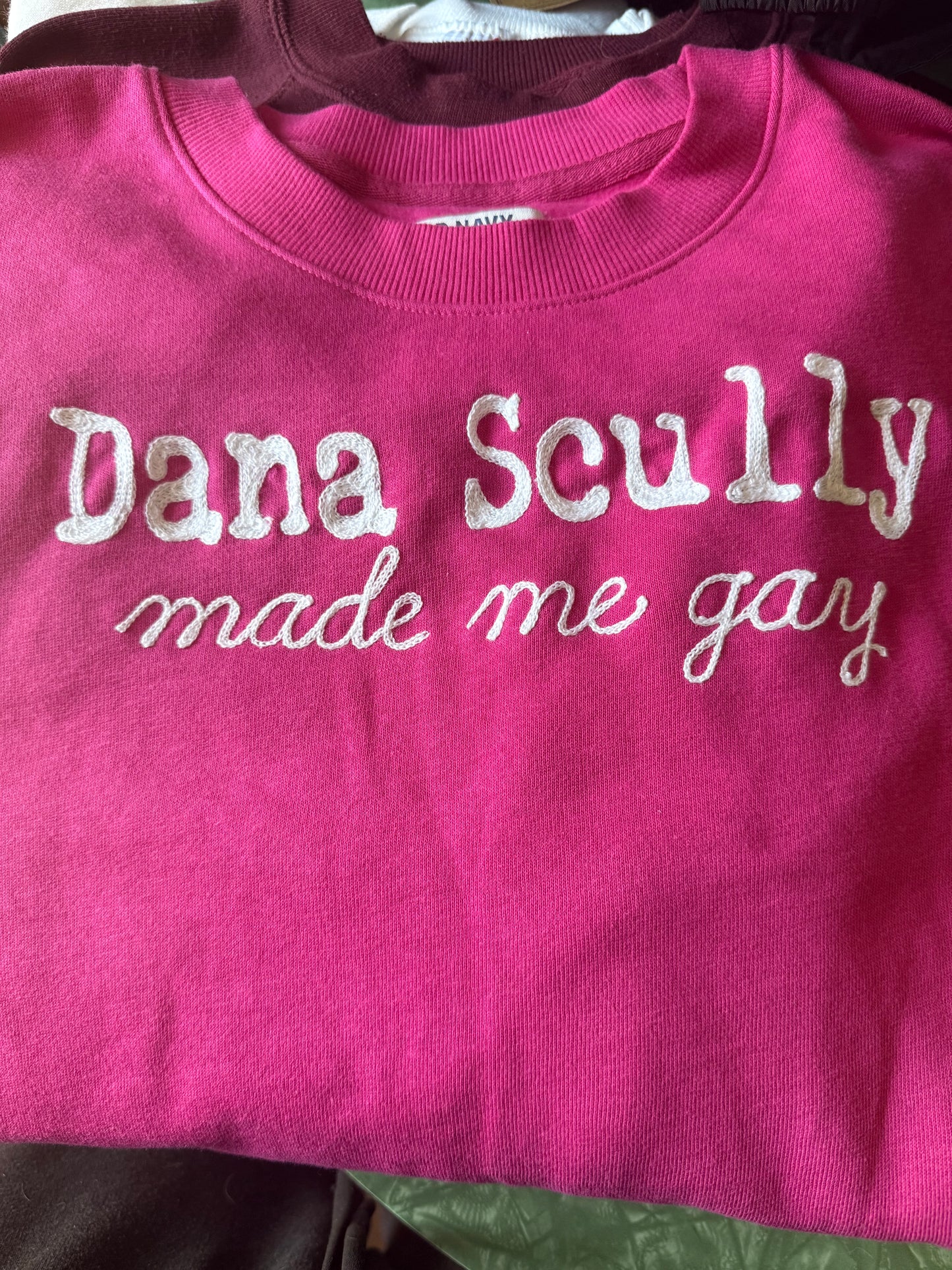 Dana Scully Made Me Gay Hot Pink L/S Crewneck Sweatshirt - Med