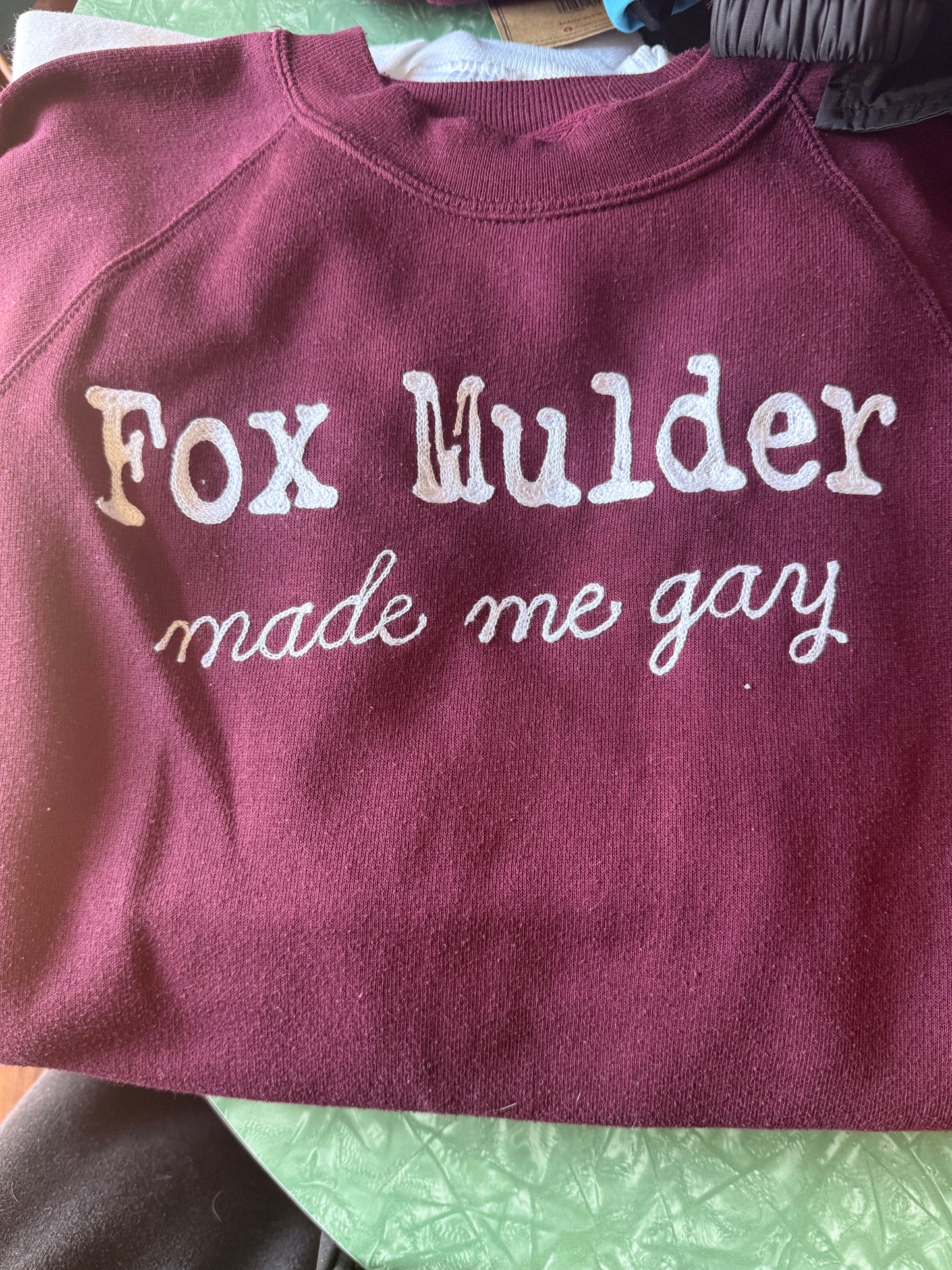 Fox Mulder Made Me Gay Burgundy Red L/S Crewneck Sweatshirt - Med