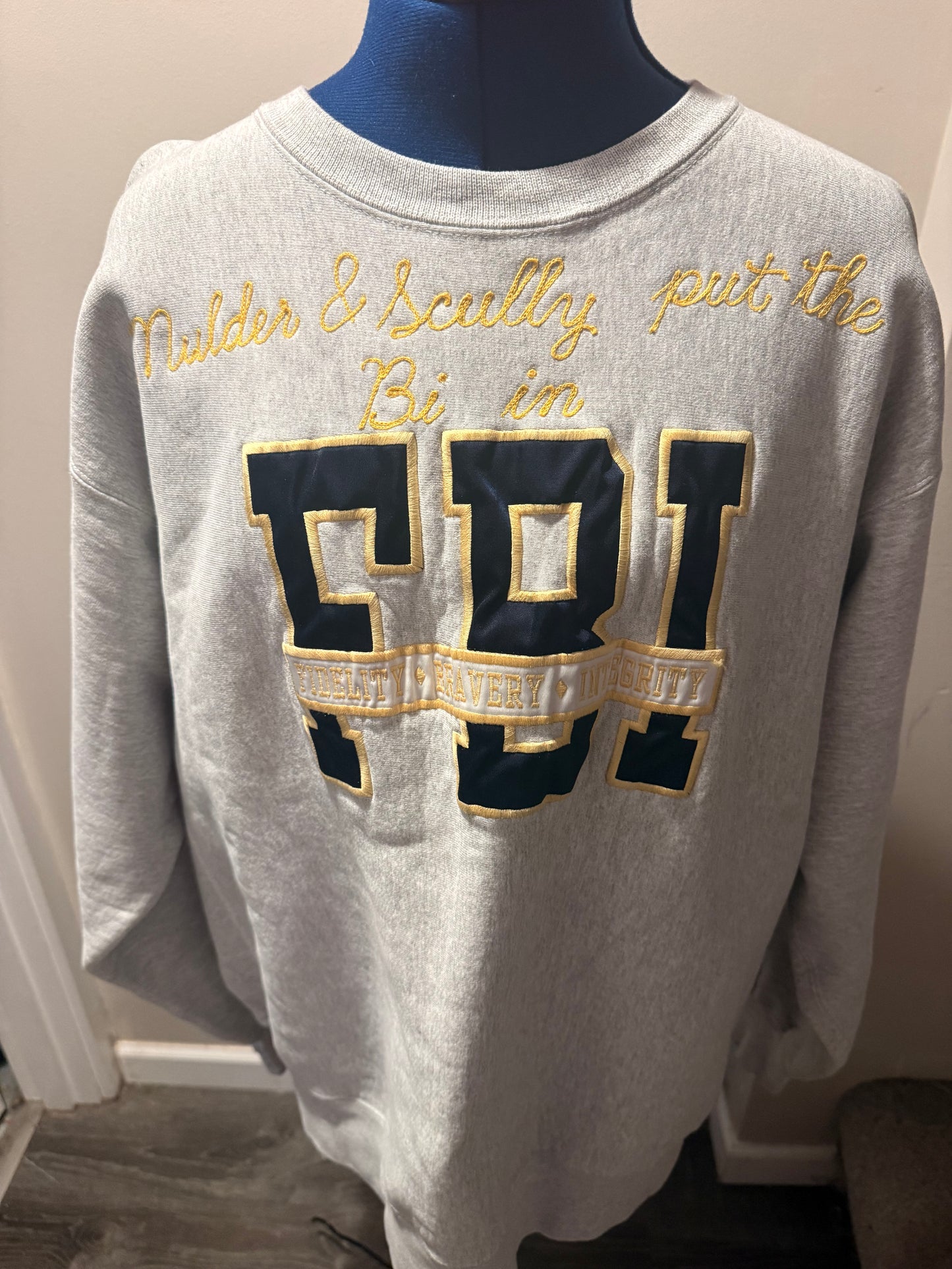 Bi in FBI Gray Navy + Gold L/S Crewneck Sweatshirt - 2X