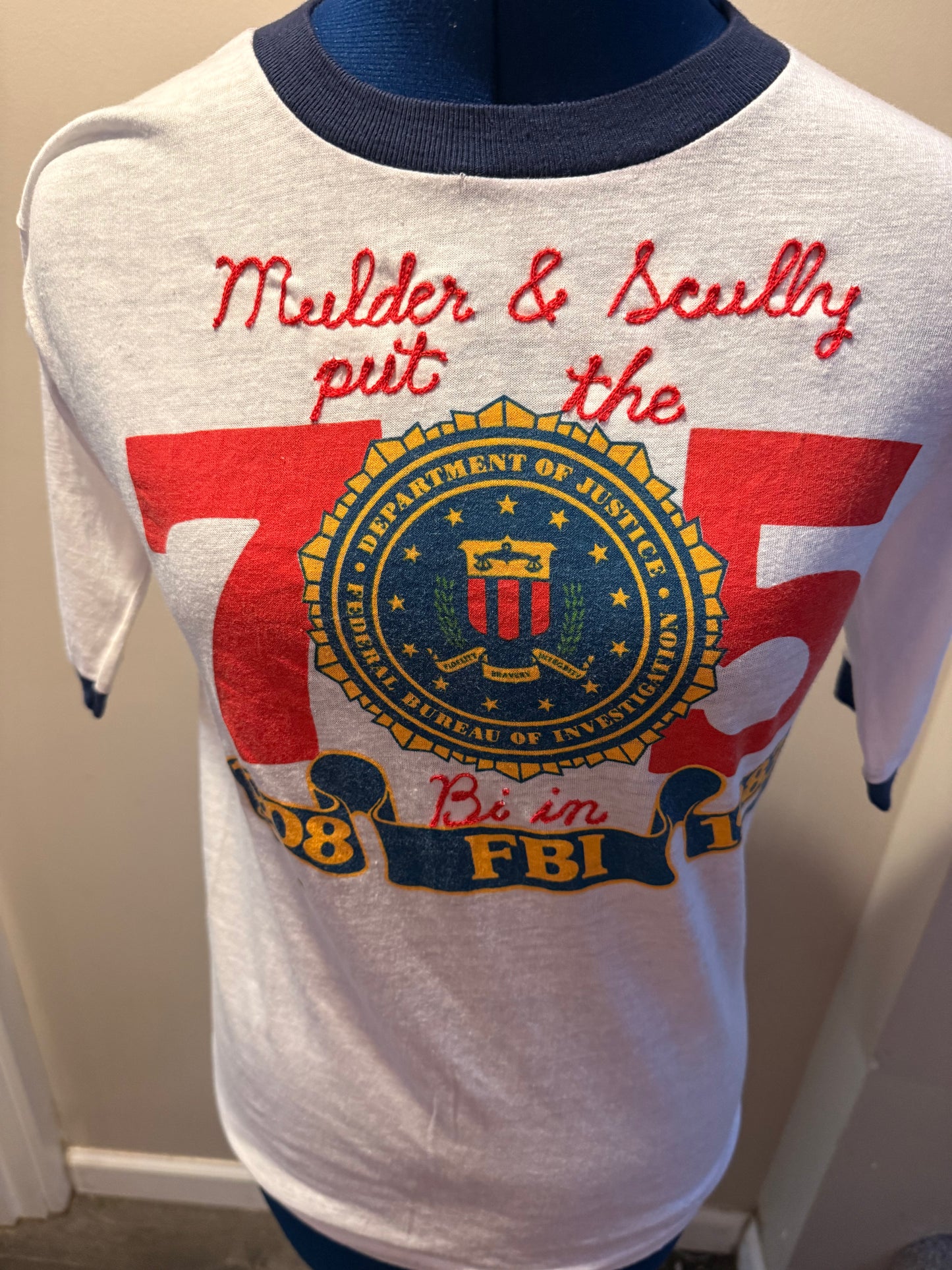 Bi in FBI Vintage White, Red, Navy S/S Ringer Tee - MD