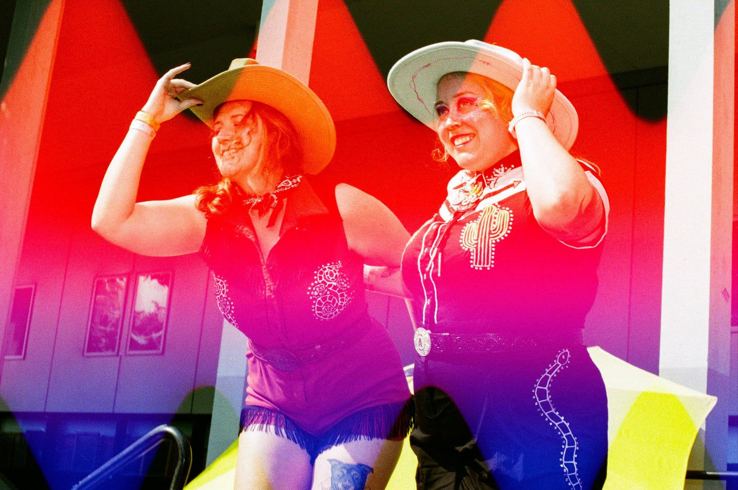 Do No Harm, Take No Shit Rodeo-Ready Pink + Black Gentle Bull Chainstitched Shorts Romper