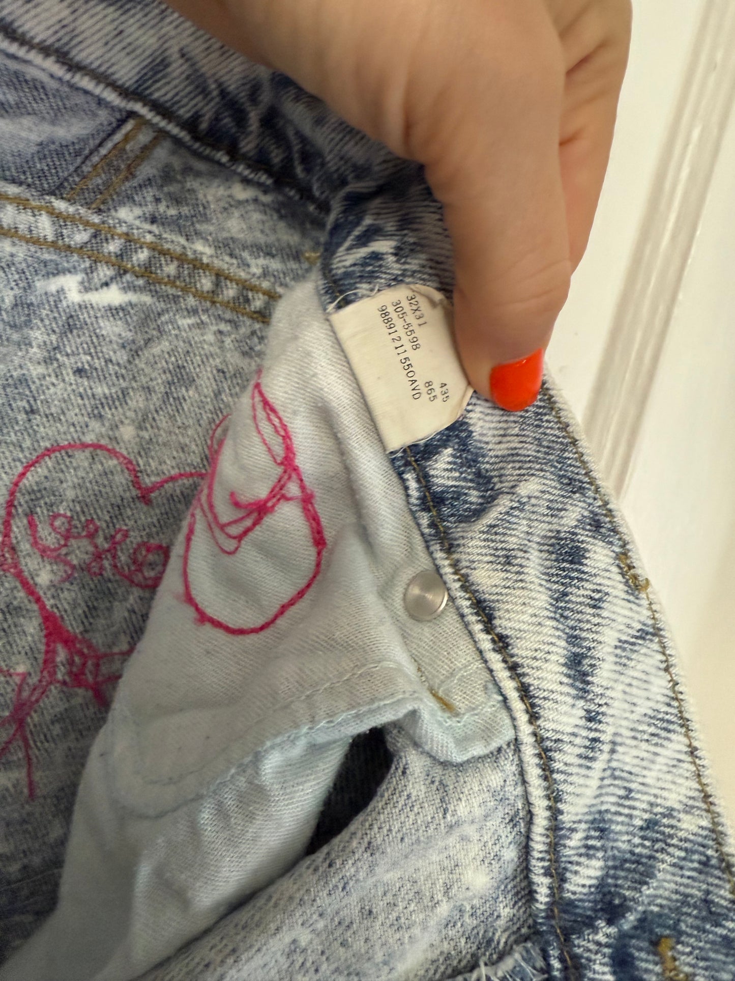 Have Love, Will Travel Vintage Acid Wash Denim Chainstitched + Fringe Jeans