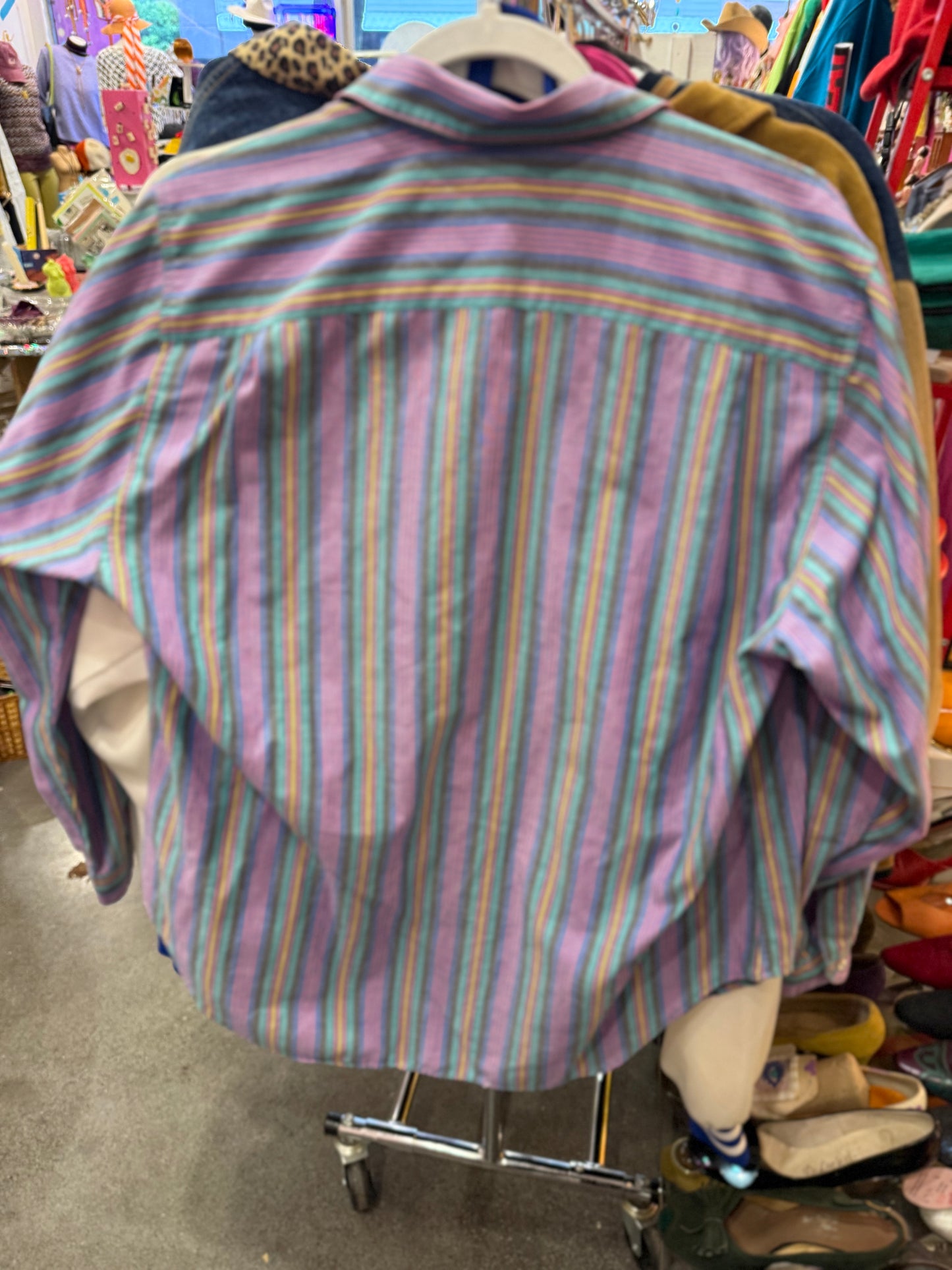 I <3 West Sea Vintage Pastel Striped L/S Button-Up Collared Shirt