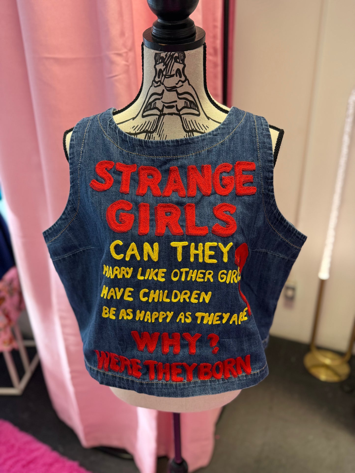 PREORDER - "Strange Girls" Denim Sleeveless High Neck Top