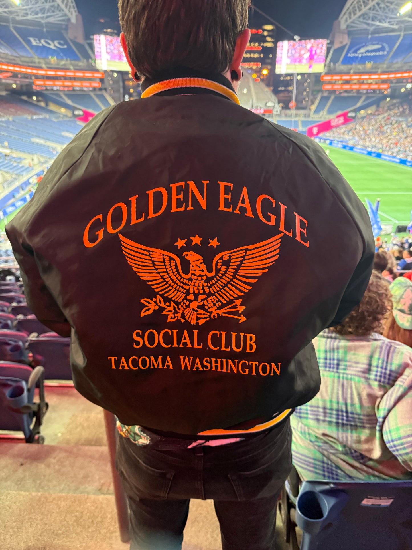 Vintage "Golden Eagle Social Club Tacoma" Snap Up Black + Yellow Jacket