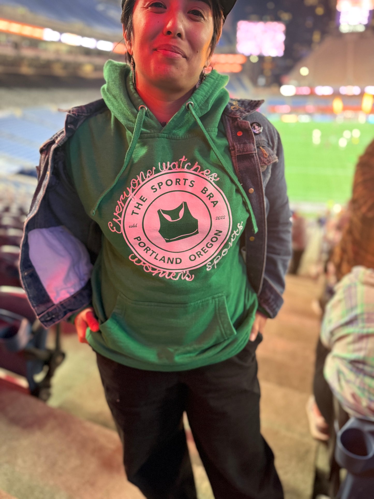 "Everyone Watches Women's Sports" The Sports Bra Portland Green Hoodie