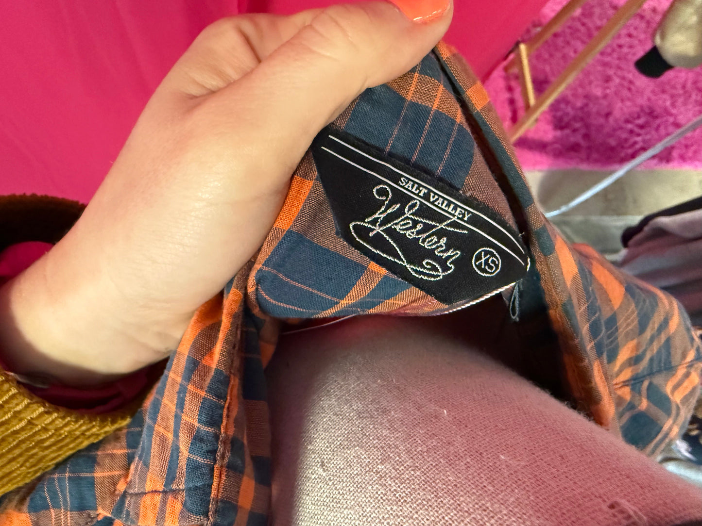 Orange + Black Plaid Western Style Pearl Snap