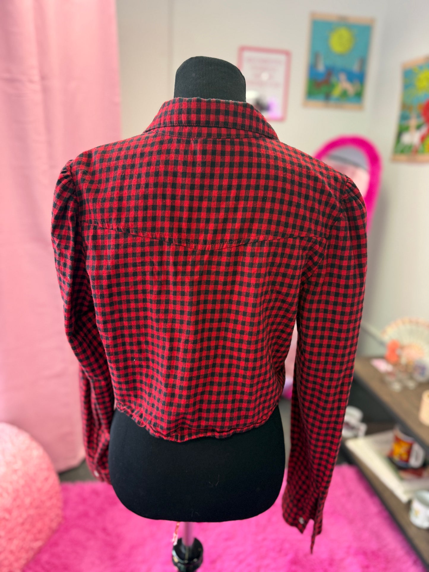 The Mountains Are Out Buffalo Plaid Long Sleeve Pearl Snap Crop