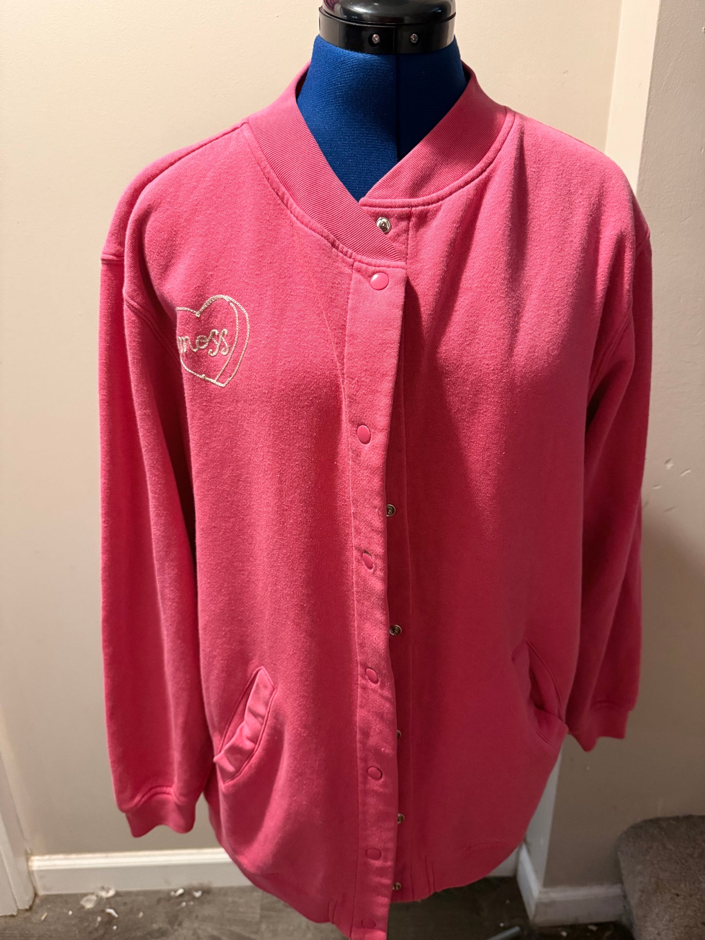 I <3 Moss Vintage Pink Snap Cardigan Sweatshirt - Large