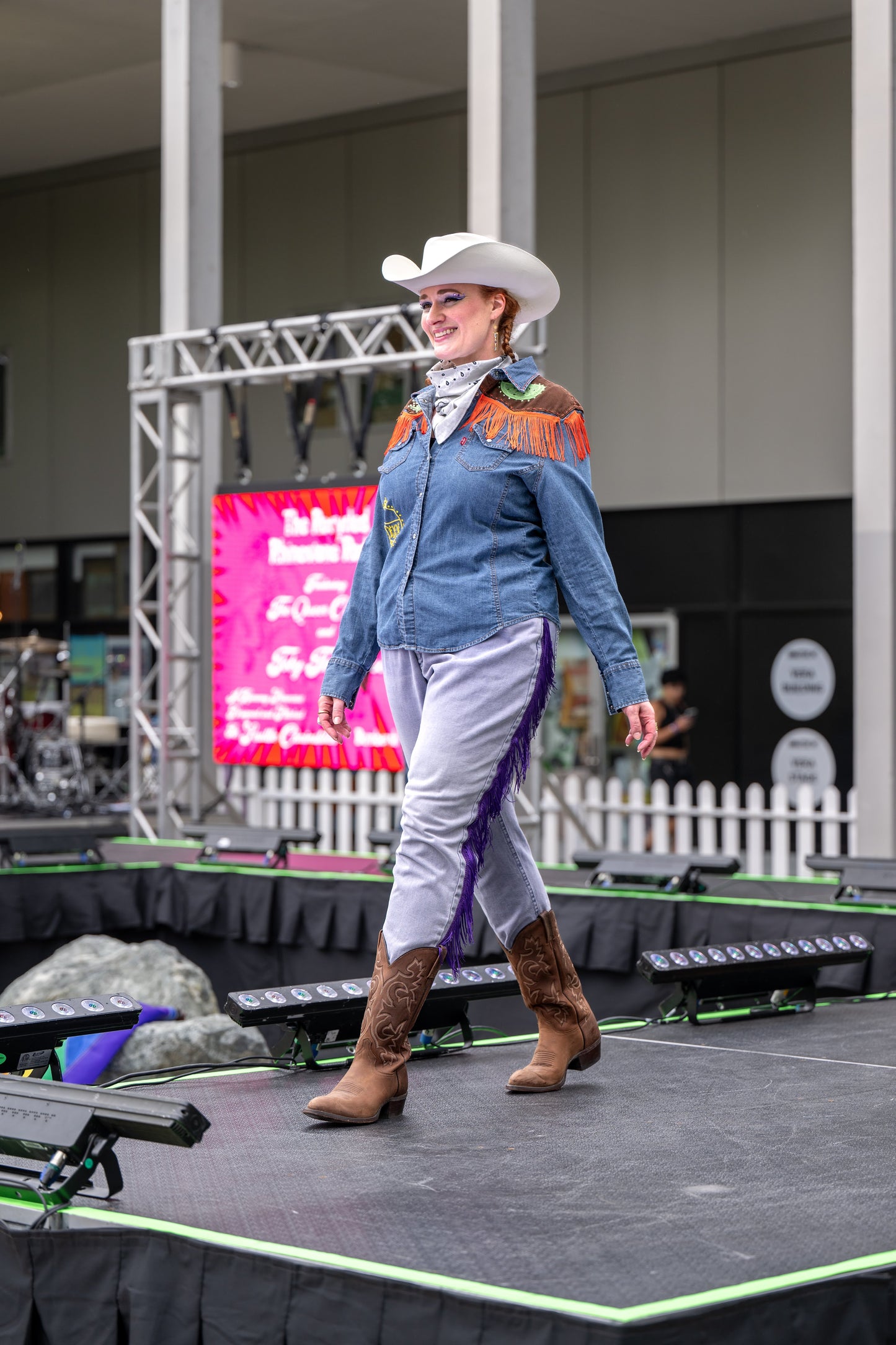 Saddle Up, Cowboy Vintage Purple Denim Chainstitched + Fringe Jeans - 38x27