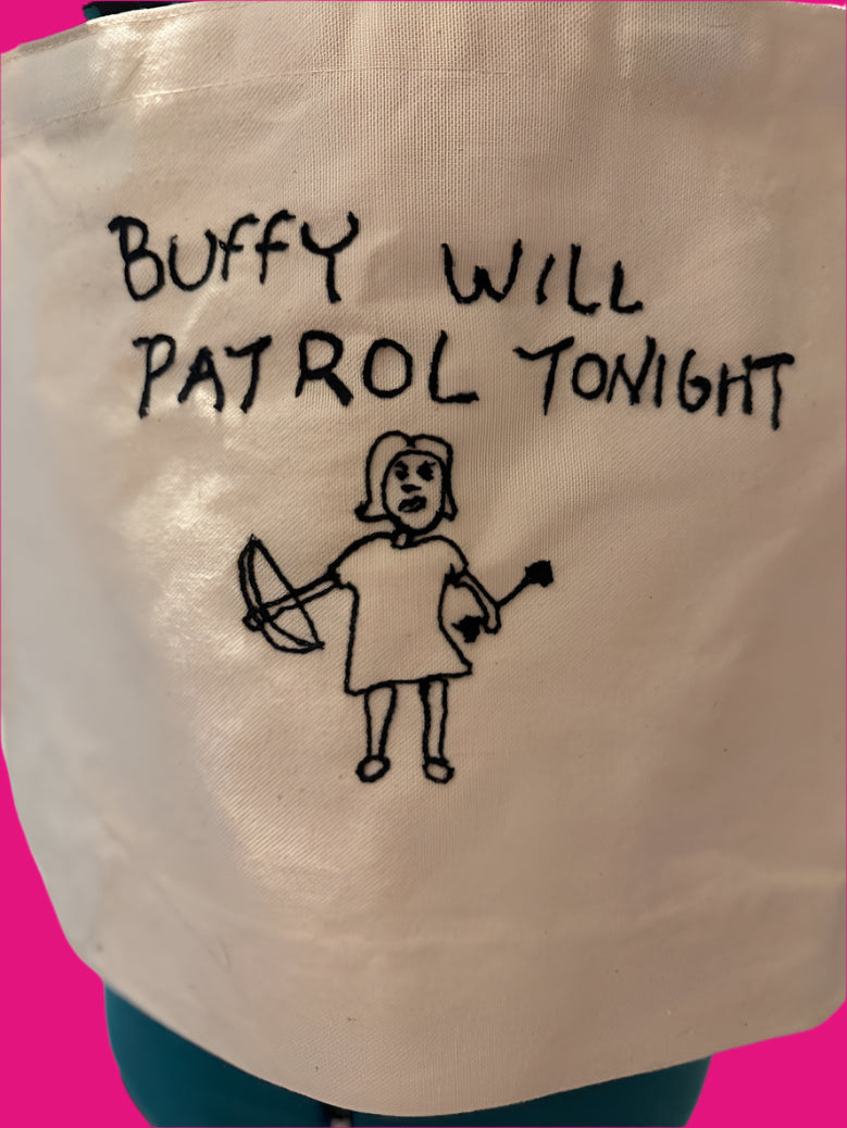 Buffy Will Patrol Tonight Beige Canvas Tote with Black Handles