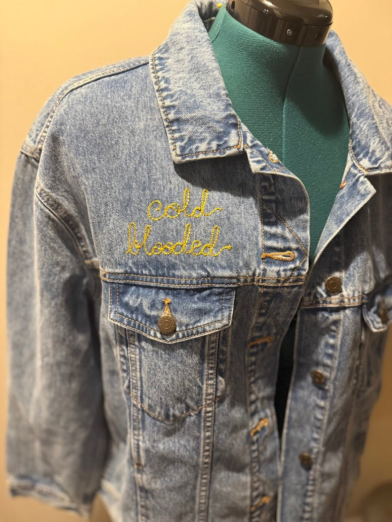 "Cold Blooded" Snake Oversized Denim Button-Down Jacket