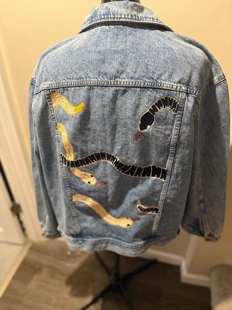 "Cold Blooded" Snake Oversized Denim Button-Down Jacket