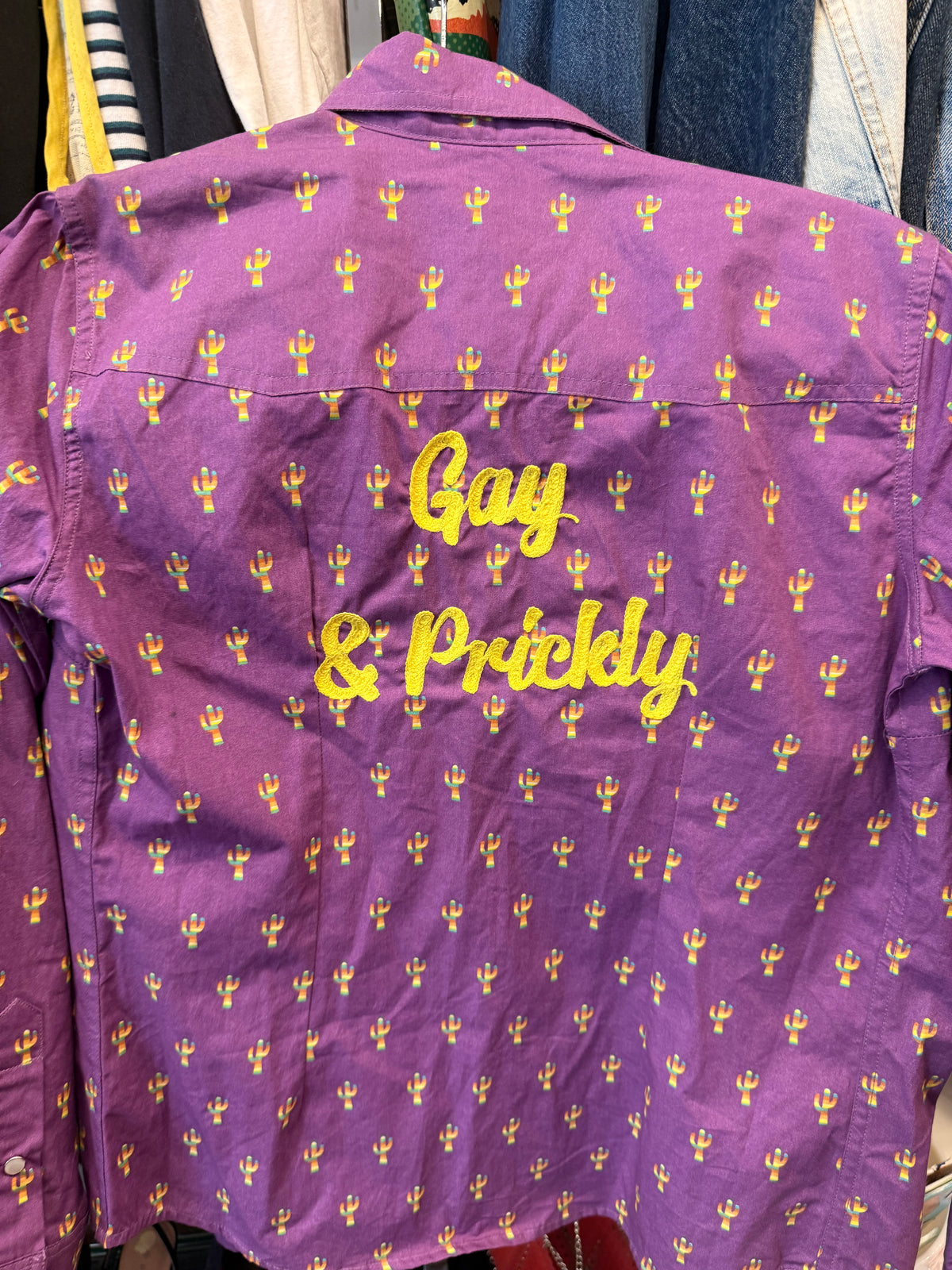 Gay & Prickly Rainbow Cactus L/S Pearl Snap Western Shirt - SM