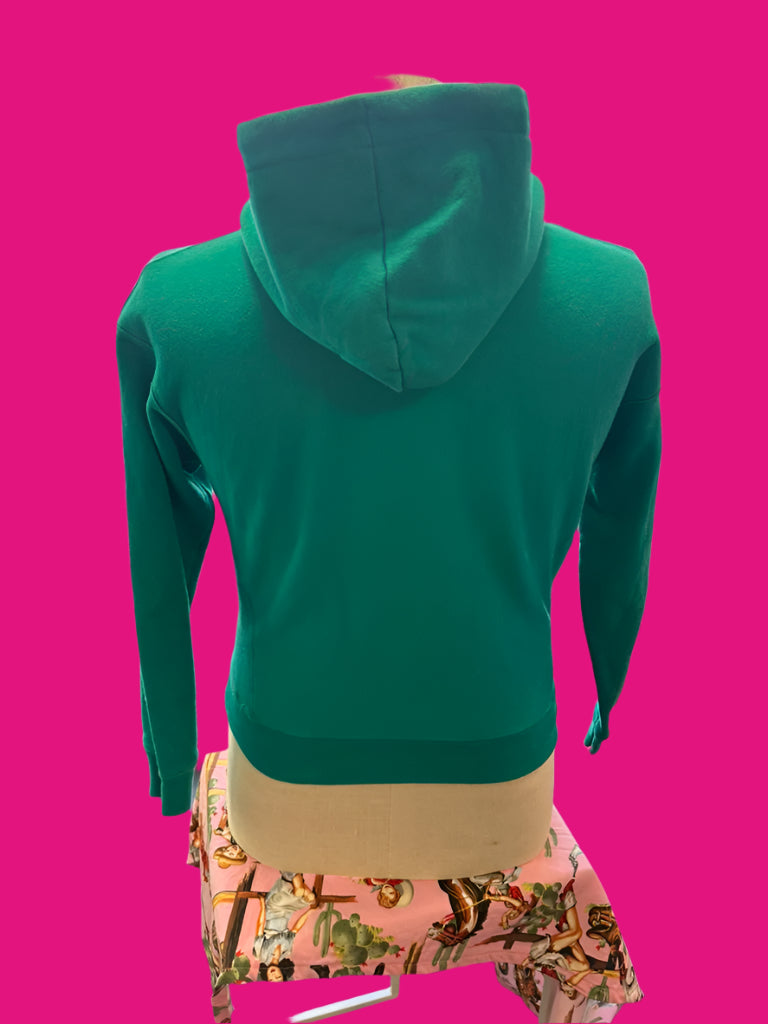 Teal Green Champion Chest Emblem Pullover Hoodie Sweatshirt Medium